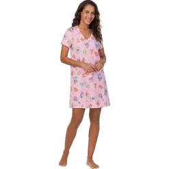Cotton-Blend Short Sleeve V-Neck Sleep Shirt Women Sleepwear