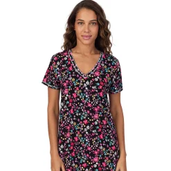 Cotton-Blend Short Sleeve V-Neck Sleep Shirt Women Sleepwear