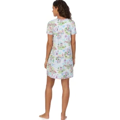 Cotton-Blend Short Sleeve V-Neck Sleep Shirt Women Sleepwear