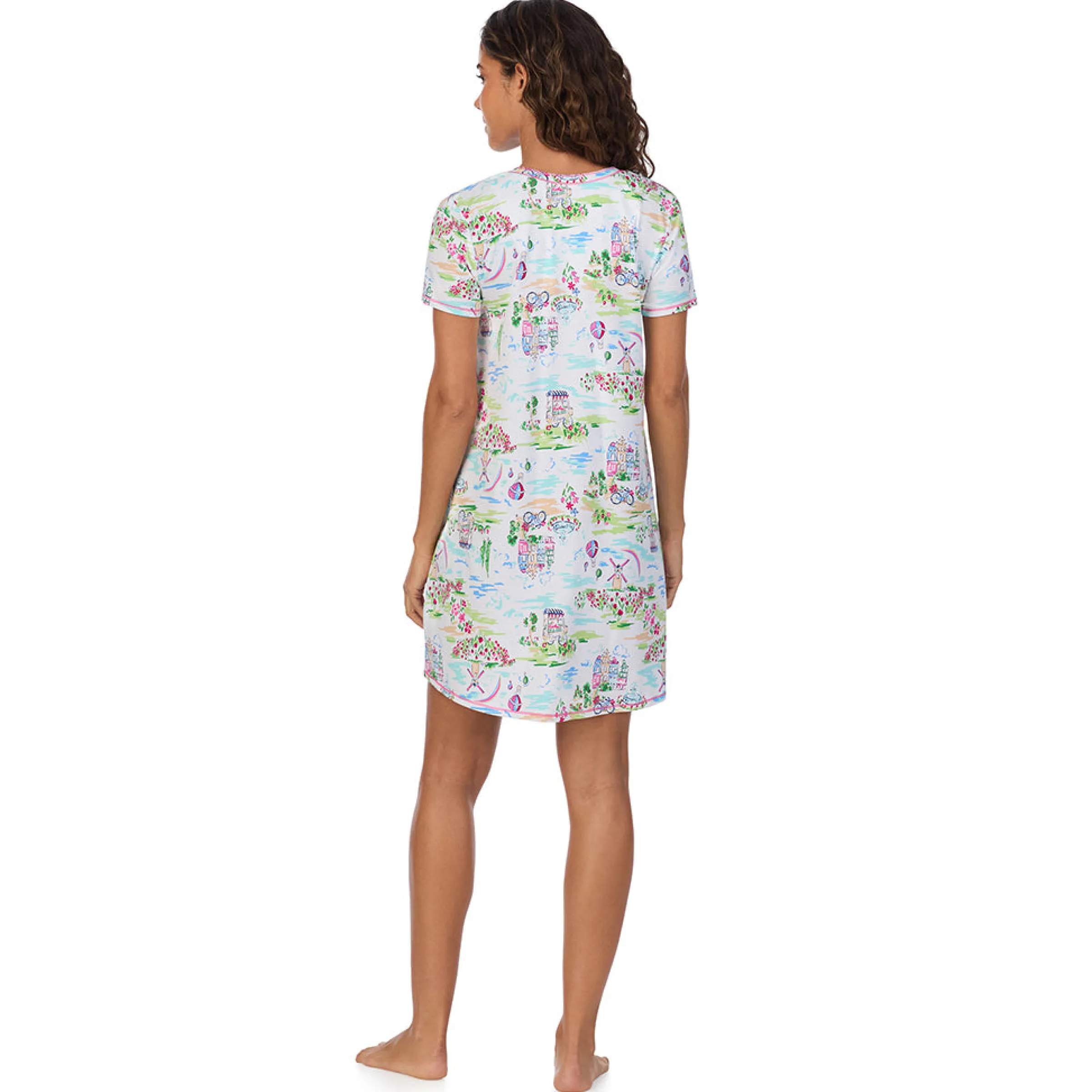 Cotton-Blend Short Sleeve V-Neck Sleep Shirt Women Sleepwear