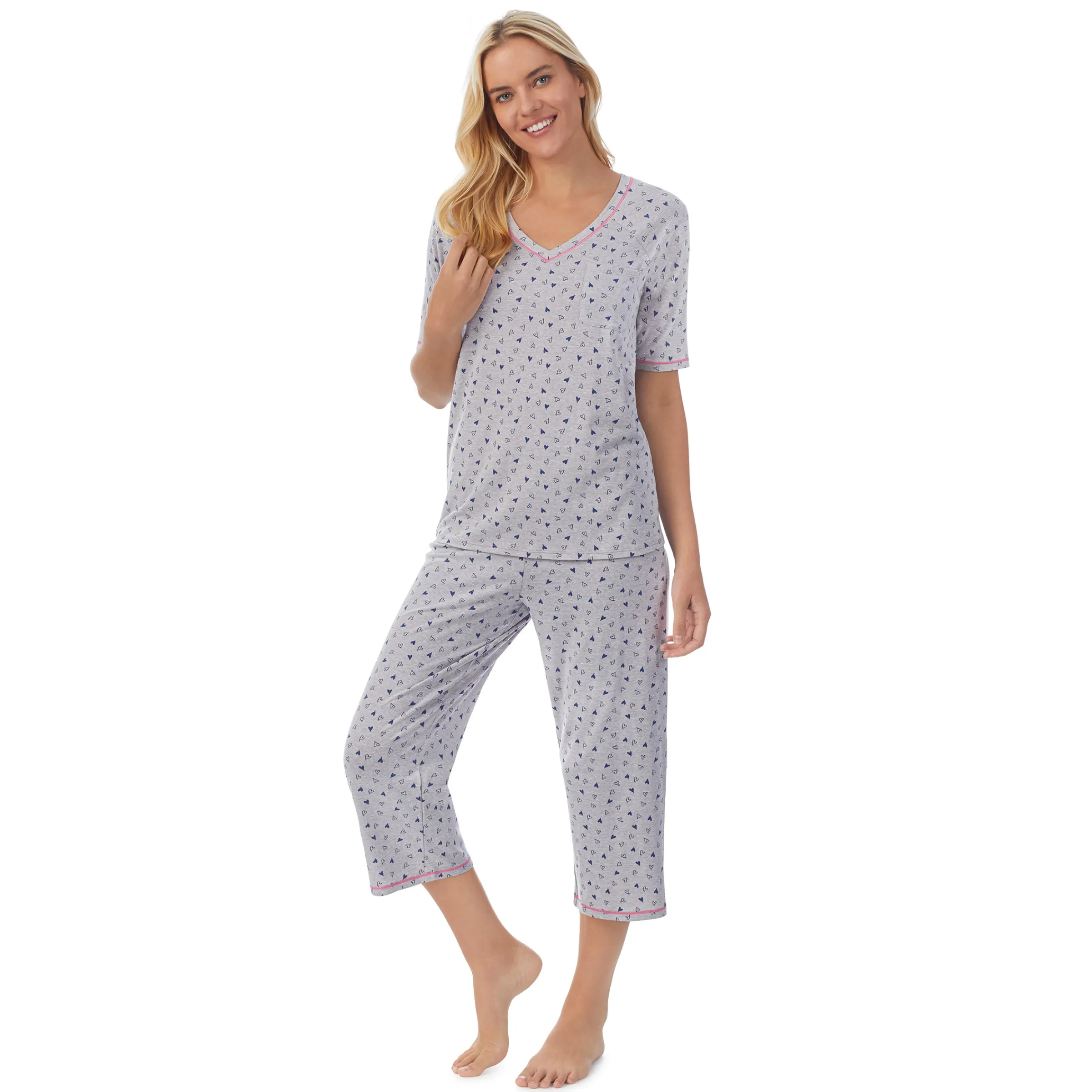 Cuddl Smart Elbow Sleeve Top with Cropped Pant Pajama Set Women Sleepwear