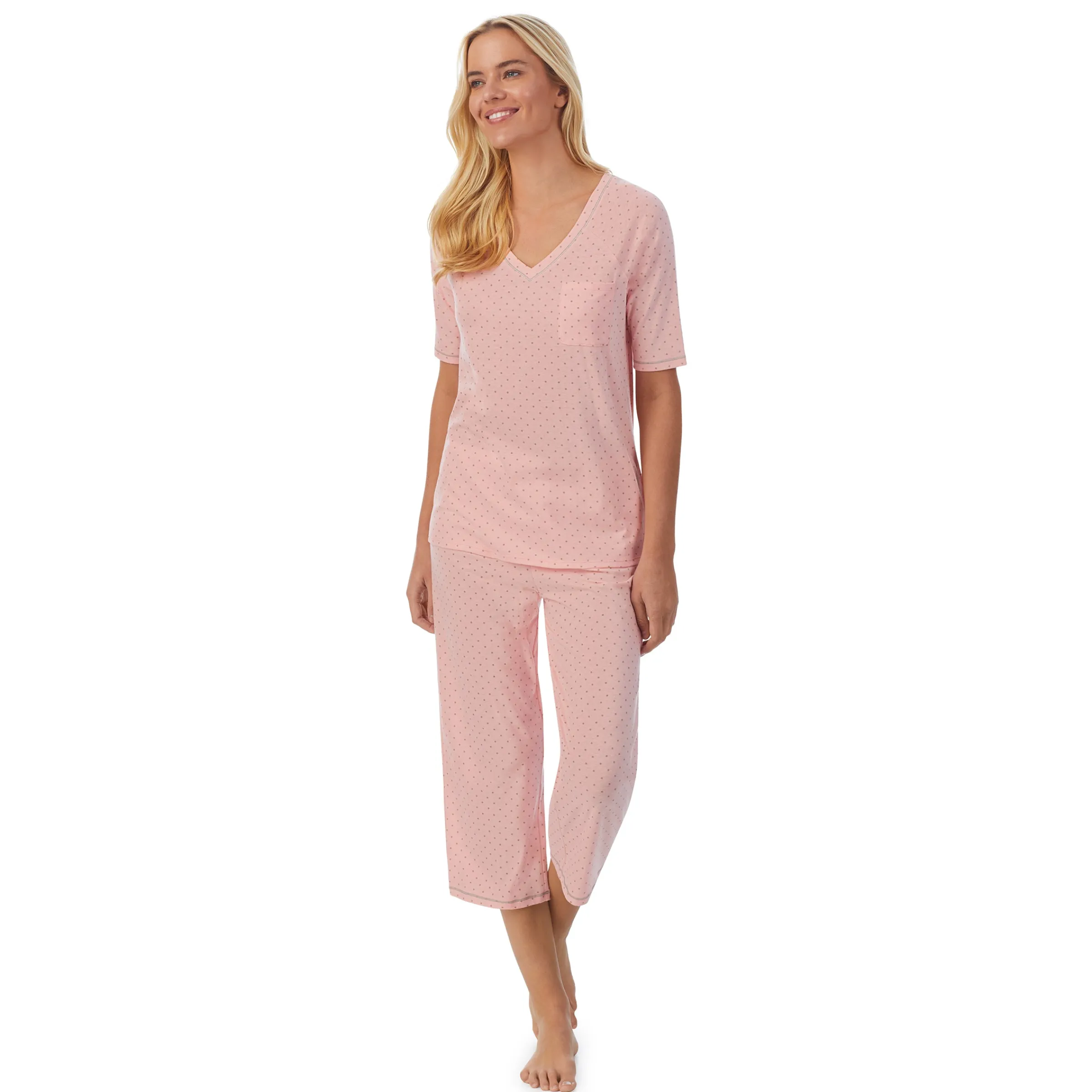 Cuddl Smart Elbow Sleeve Top with Cropped Pant Pajama Set Women Sleepwear