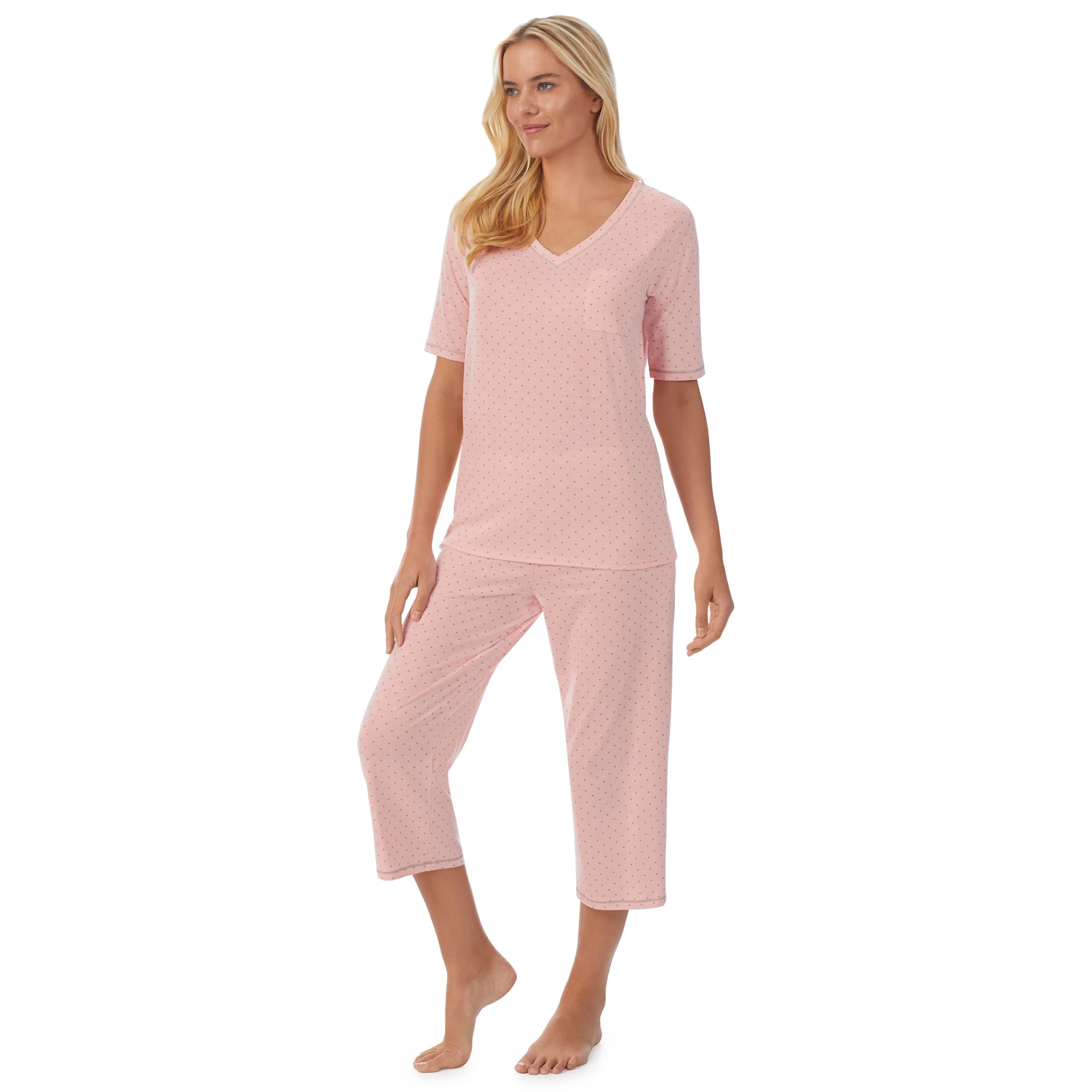 Cuddl Smart Elbow Sleeve Top with Cropped Pant Pajama Set Women Sleepwear