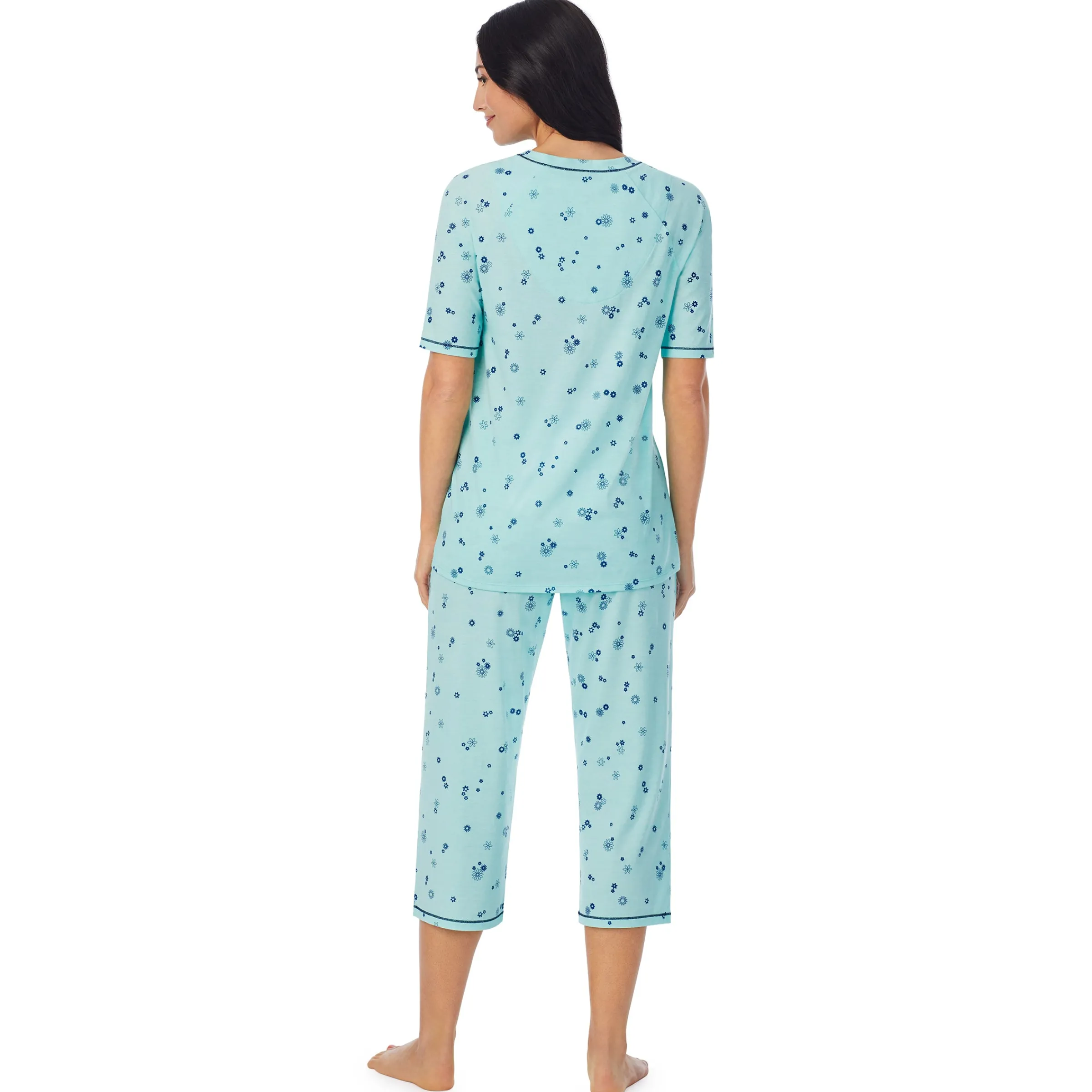 Cuddl Smart Elbow Sleeve Top with Cropped Pant Pajama Set Women Sleepwear