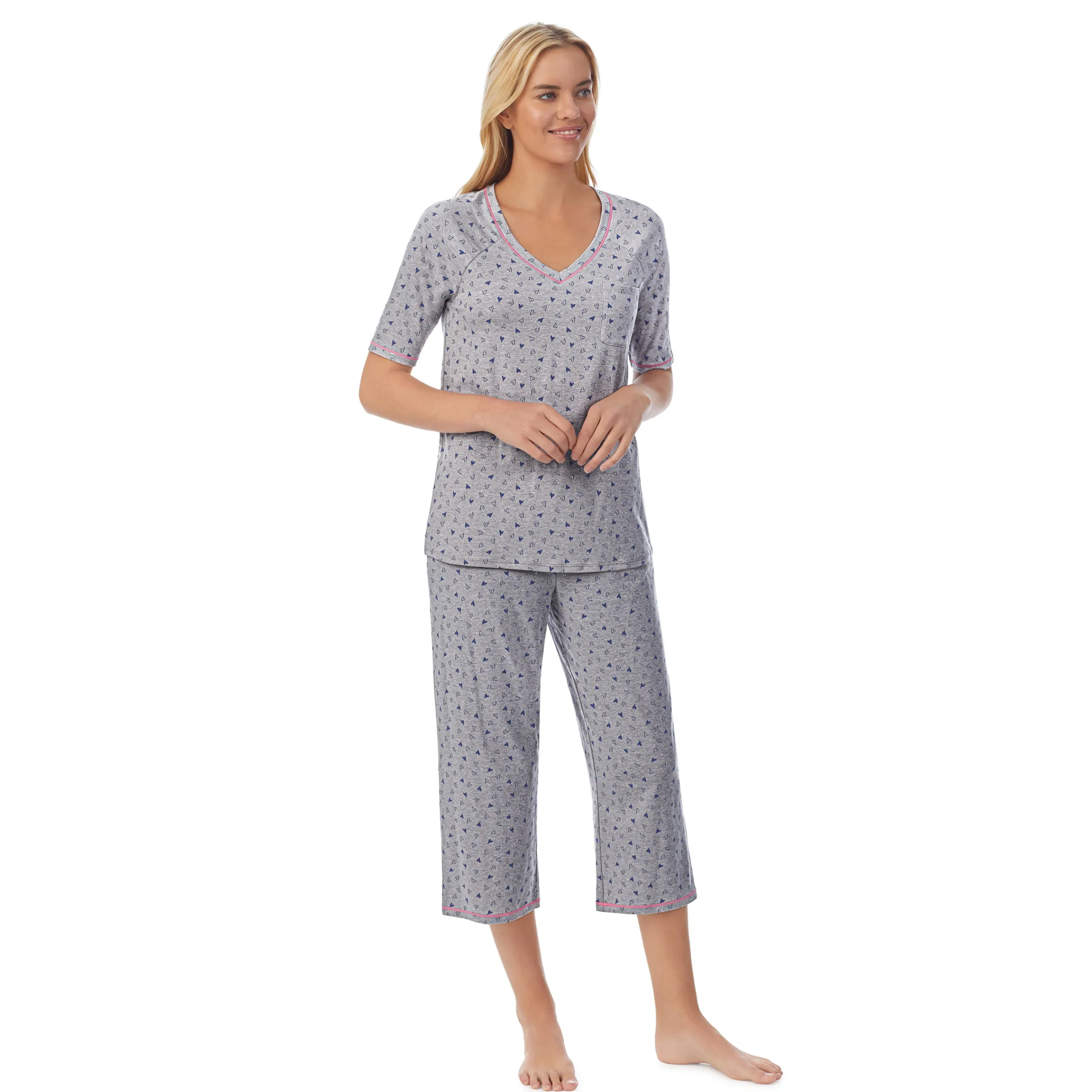 Cuddl Smart Elbow Sleeve Top with Cropped Pant Pajama Set Women Sleepwear
