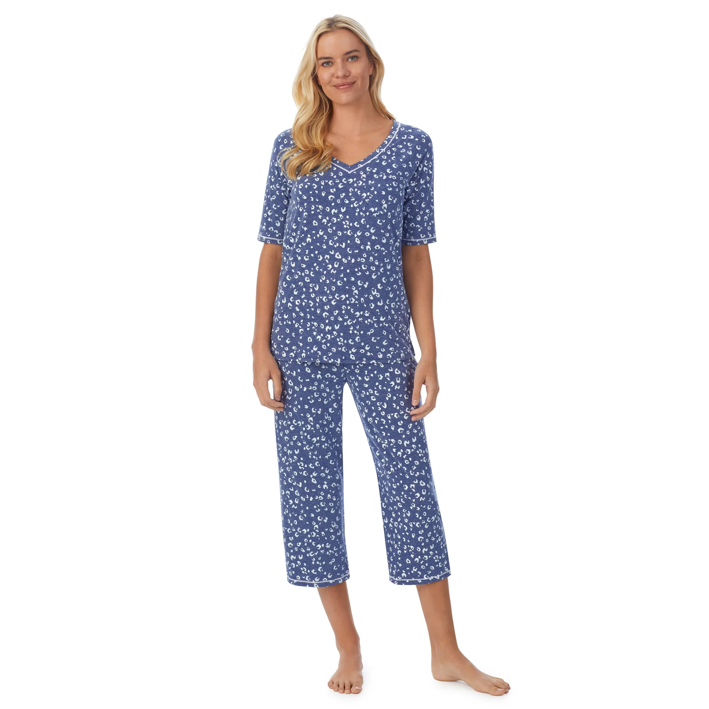 Cuddl Smart Elbow Sleeve Top with Cropped Pant Pajama Set Women Sleepwear
