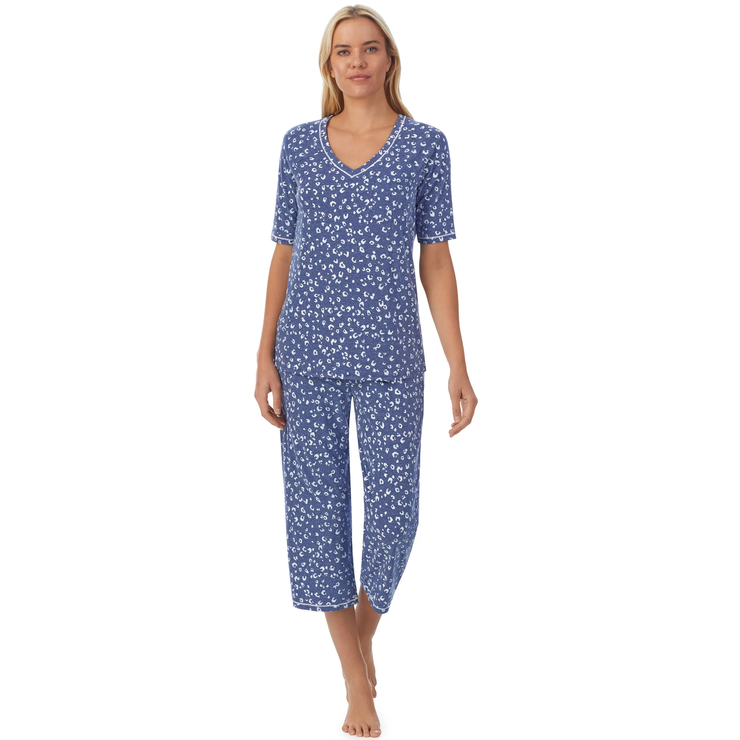 Cuddl Smart Elbow Sleeve Top with Cropped Pant Pajama Set Women Sleepwear