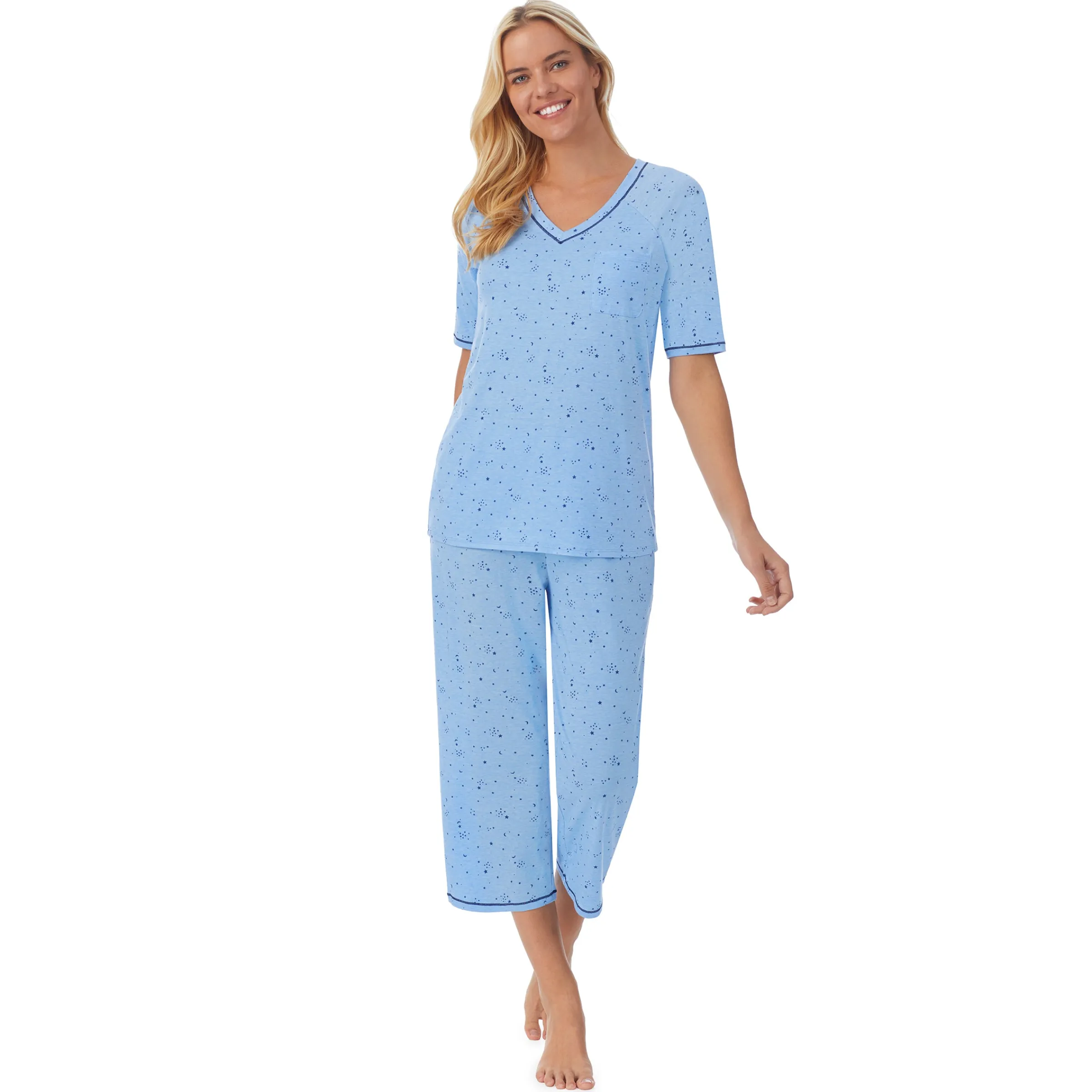Cuddl Smart Elbow Sleeve Top with Cropped Pant Pajama Set Women Sleepwear
