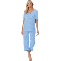 Cuddl Smart Elbow Sleeve Top with Cropped Pant Pajama Set Women Sleepwear