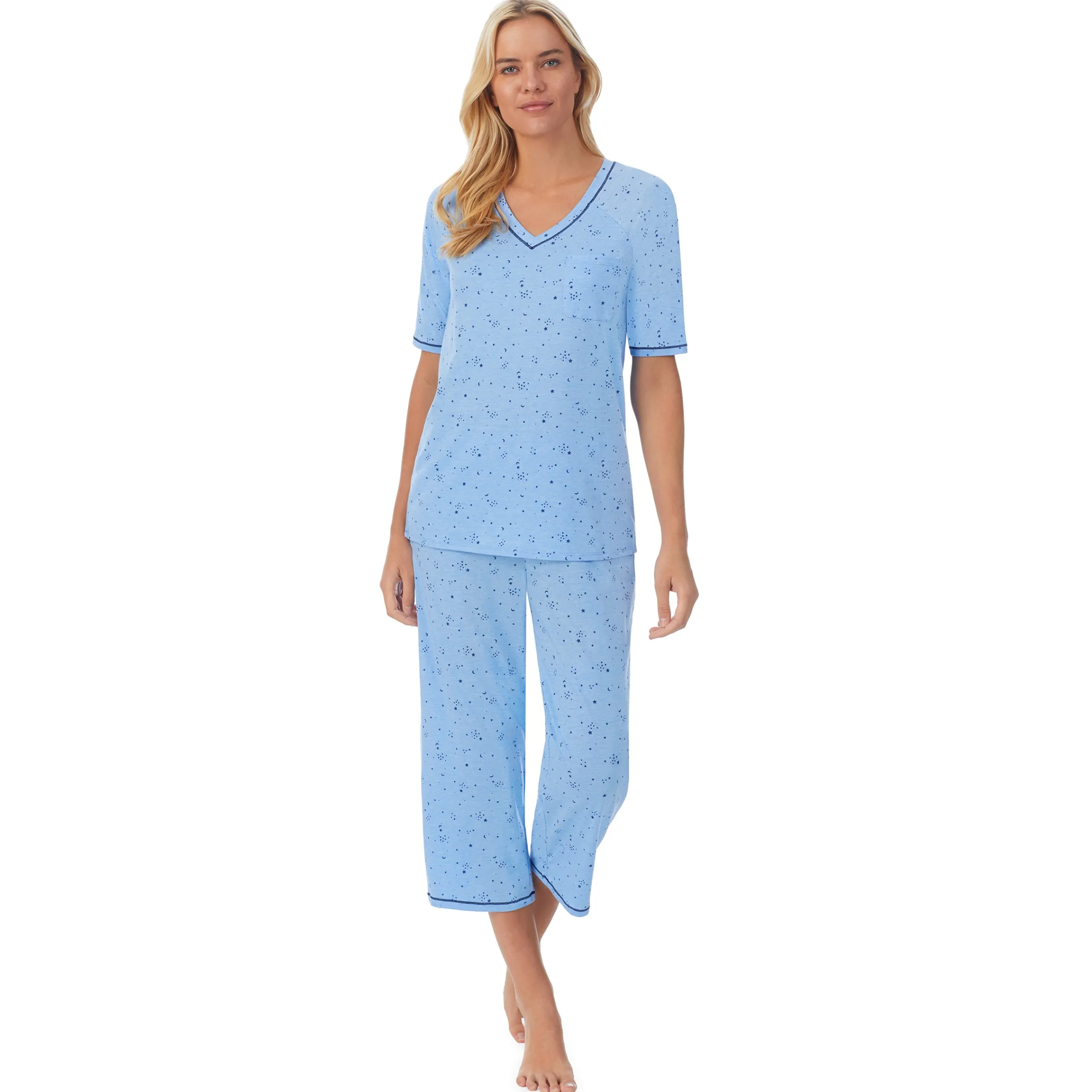 Cuddl Smart Elbow Sleeve Top with Cropped Pant Pajama Set Women Sleepwear