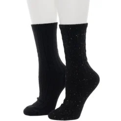 New Flecked Pucker Chain Cable/Solid Rib Crew Sock 2-Pack Women Socks|Women's Accessories