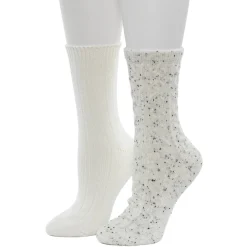 New Flecked Pucker Chain Cable/Solid Rib Crew Sock 2-Pack Women Socks|Women's Accessories