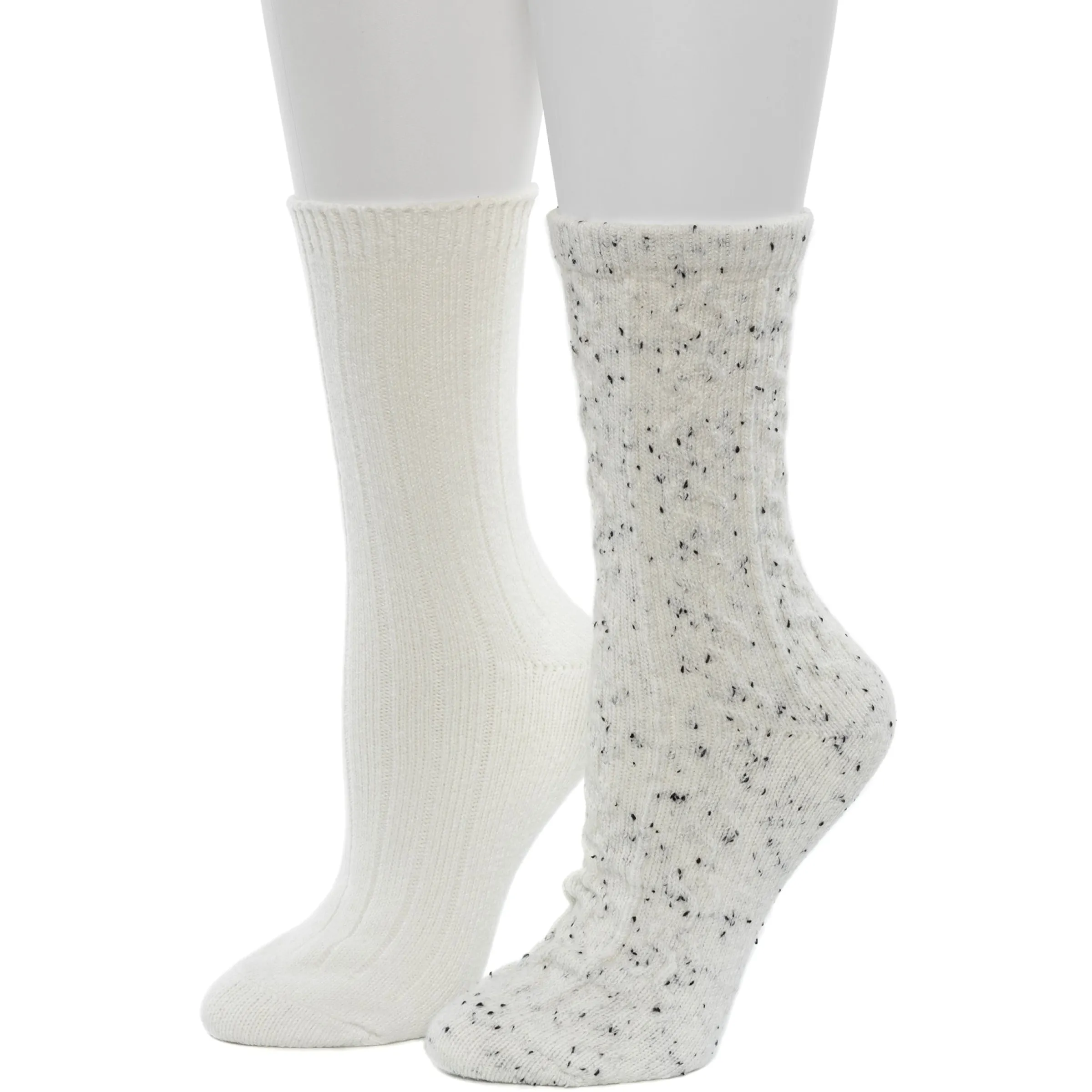 New Flecked Pucker Chain Cable/Solid Rib Crew Sock 2-Pack Women Socks|Women's Accessories