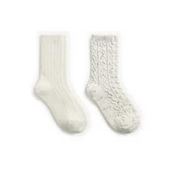 New Flecked Pucker Chain Cable/Solid Rib Crew Sock 2-Pack Women Socks|Women's Accessories