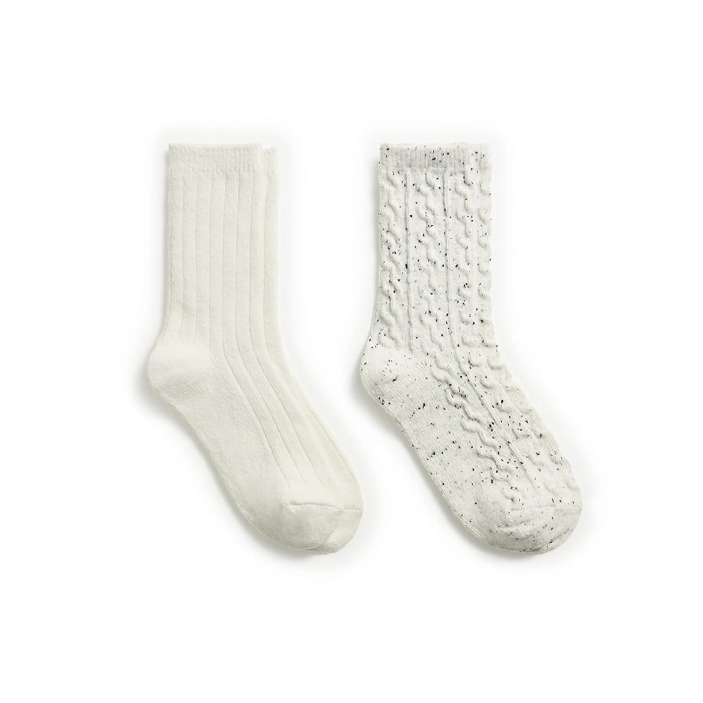 New Flecked Pucker Chain Cable/Solid Rib Crew Sock 2-Pack Women Socks|Women's Accessories