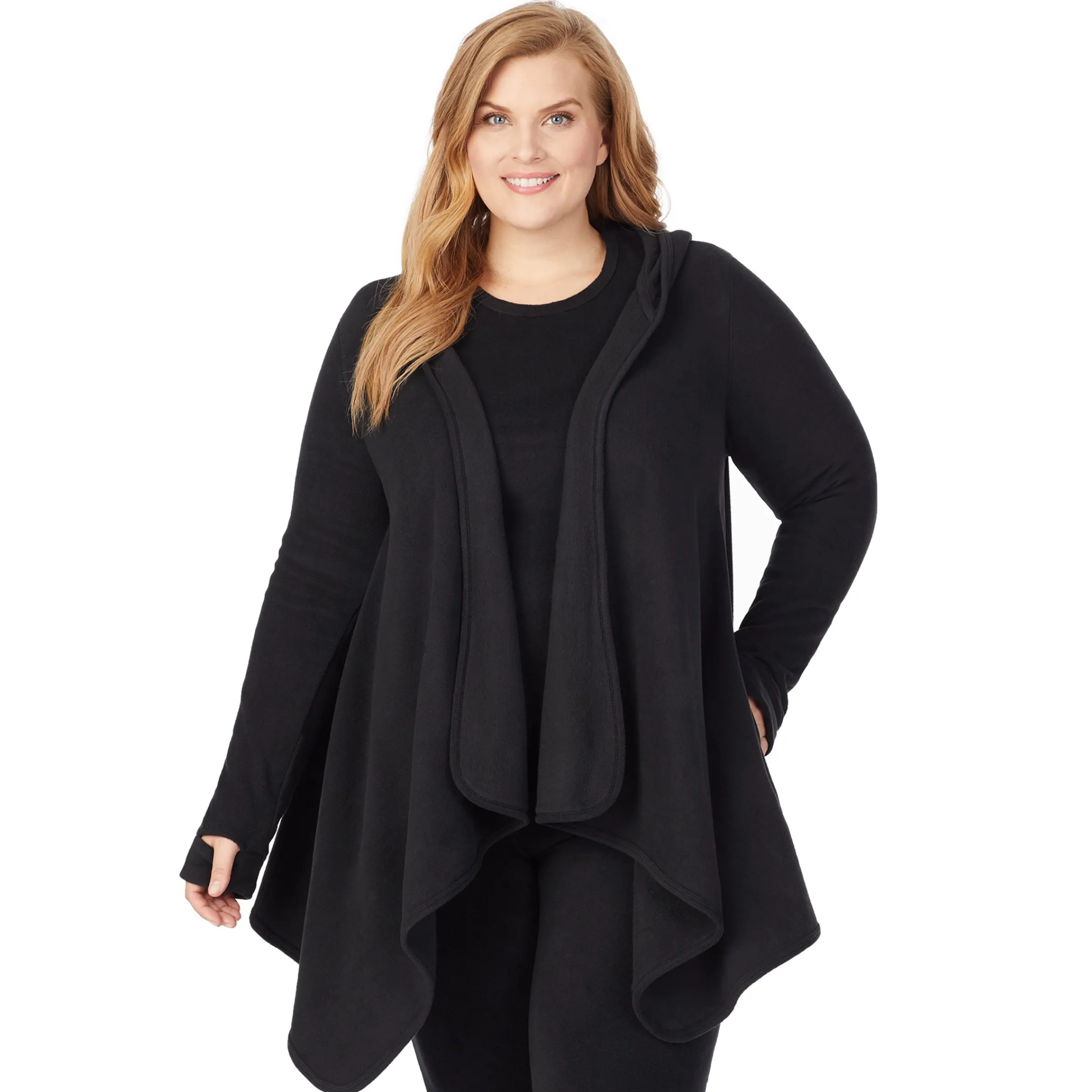 Hot Fleecewear With Stretch Long Sleeve Hooded Wrap PLUS Women Plus Size|Lounge