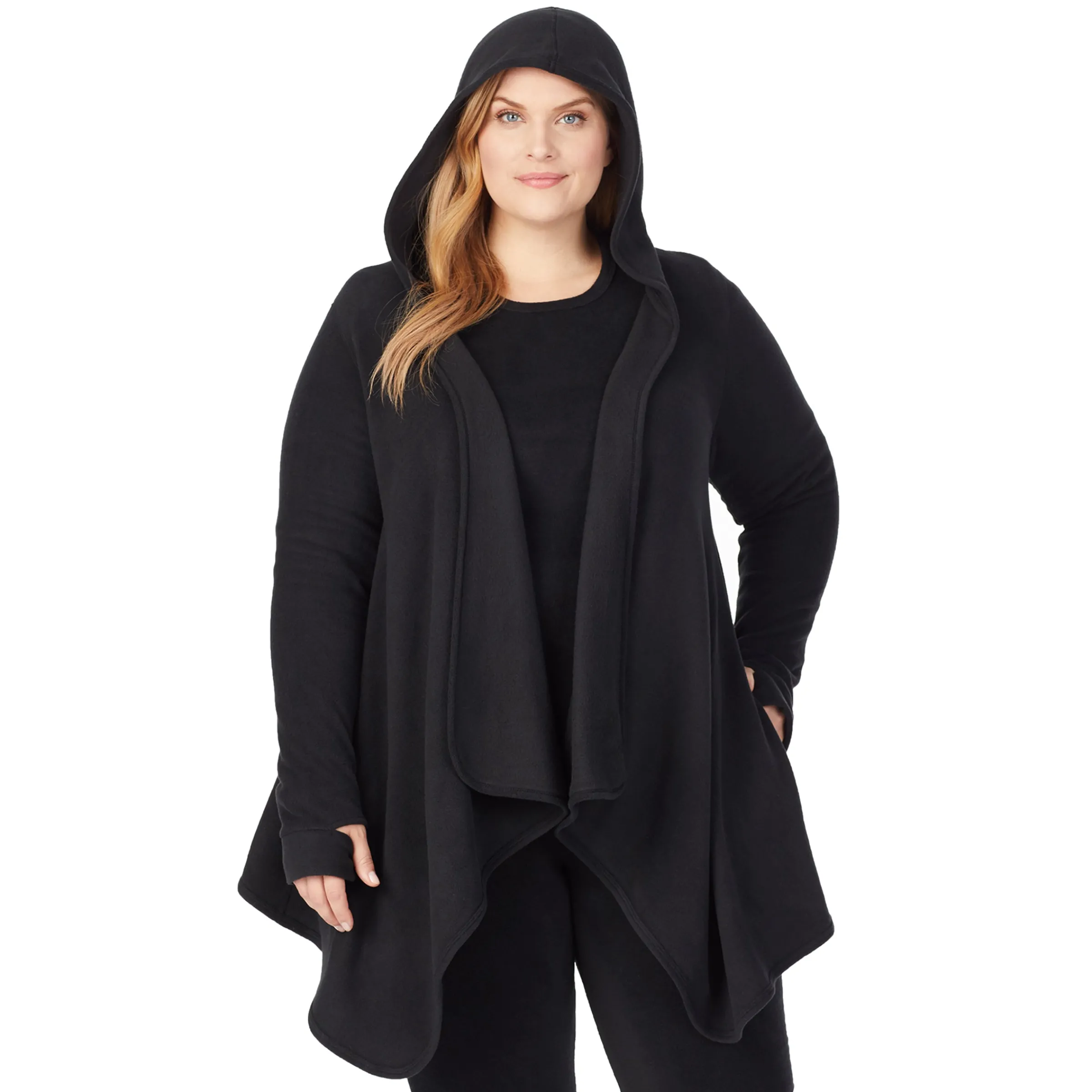 Hot Fleecewear With Stretch Long Sleeve Hooded Wrap PLUS Women Plus Size|Lounge