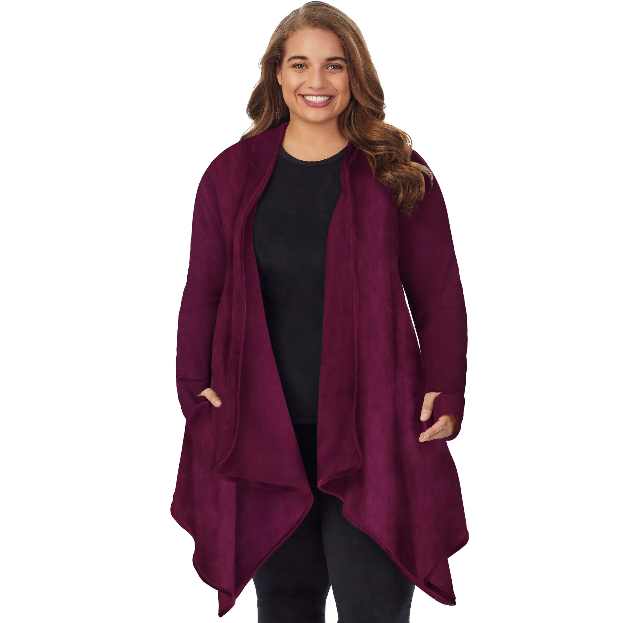 Hot Fleecewear With Stretch Long Sleeve Hooded Wrap PLUS Women Plus Size|Lounge
