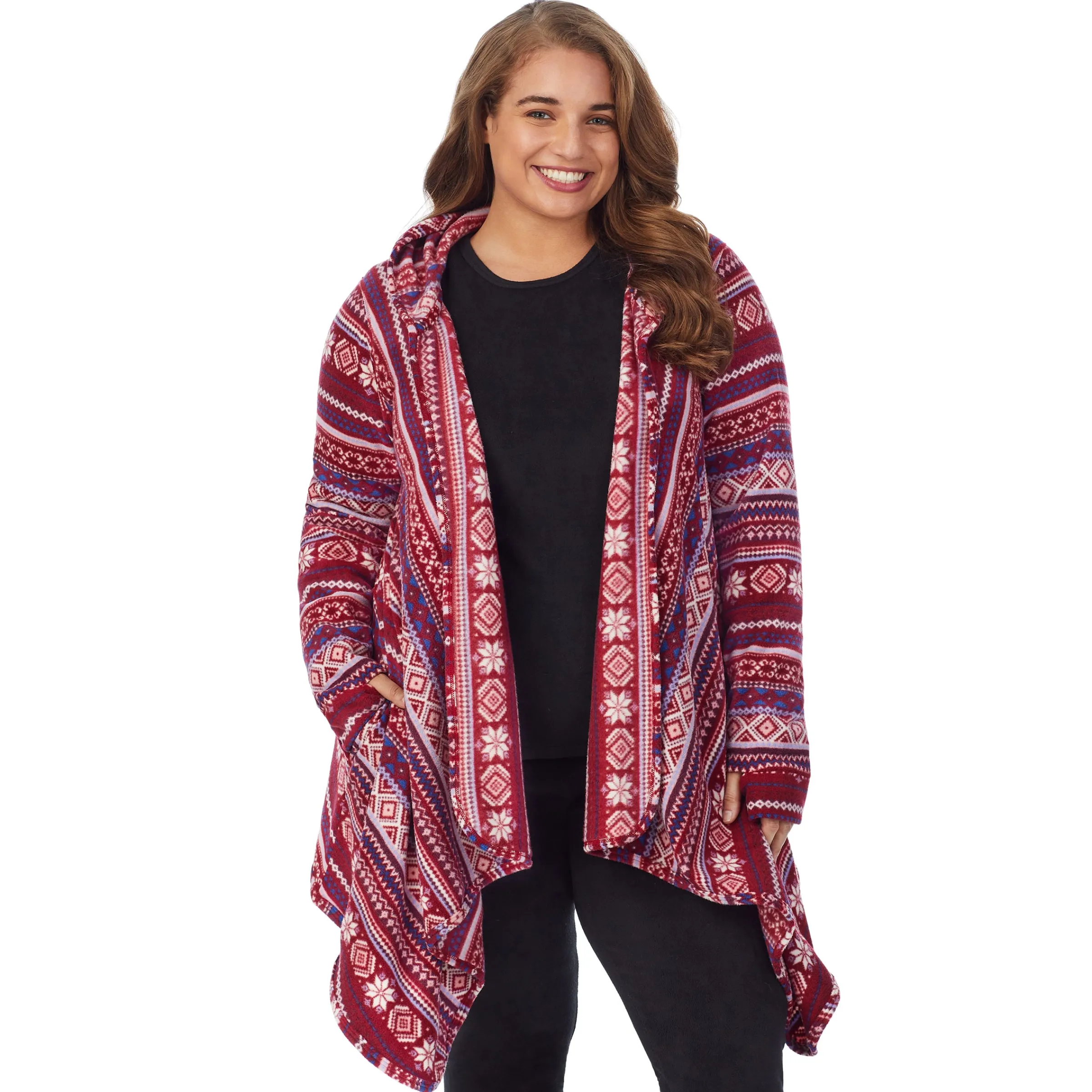 Hot Fleecewear With Stretch Long Sleeve Hooded Wrap PLUS Women Plus Size|Lounge