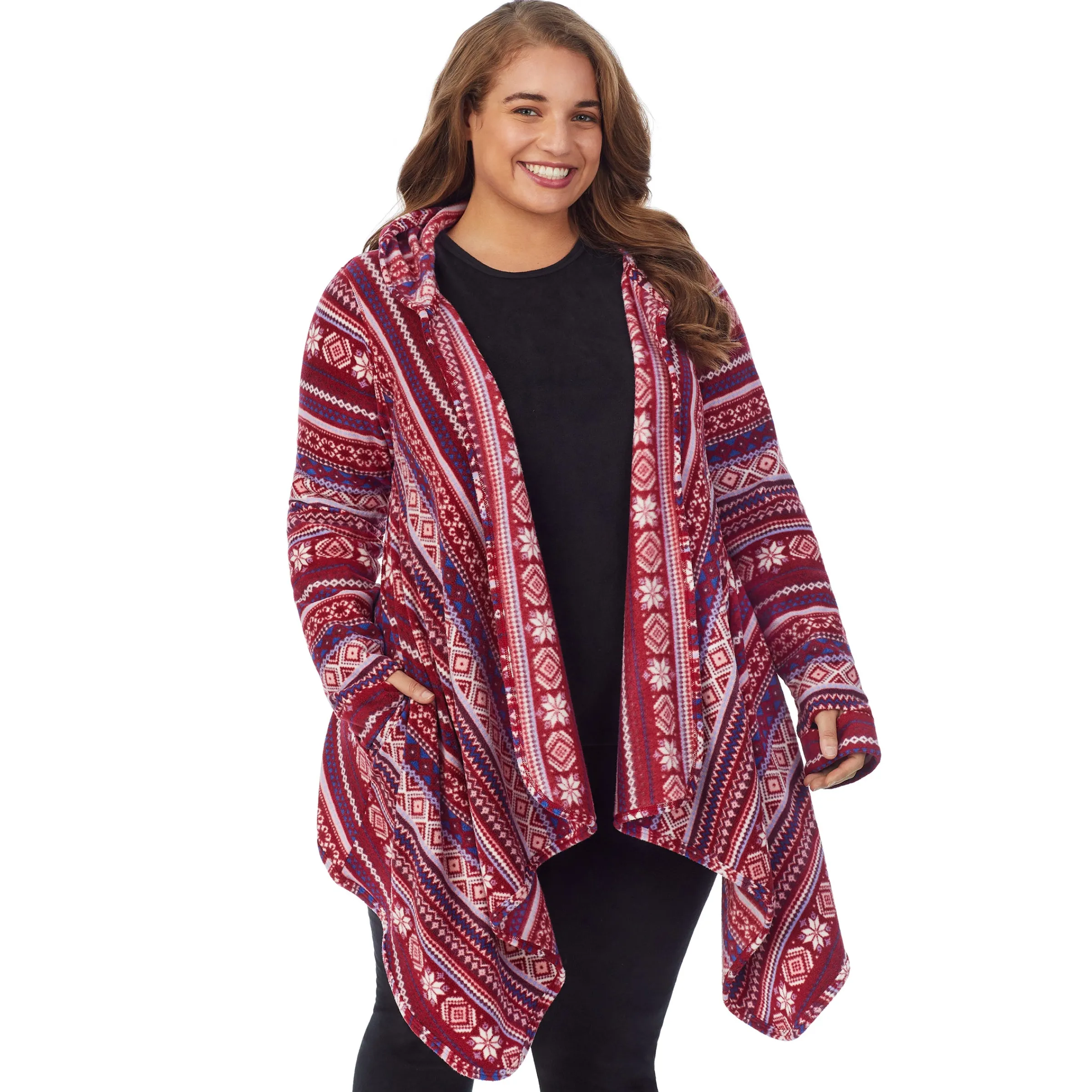 Hot Fleecewear With Stretch Long Sleeve Hooded Wrap PLUS Women Plus Size|Lounge