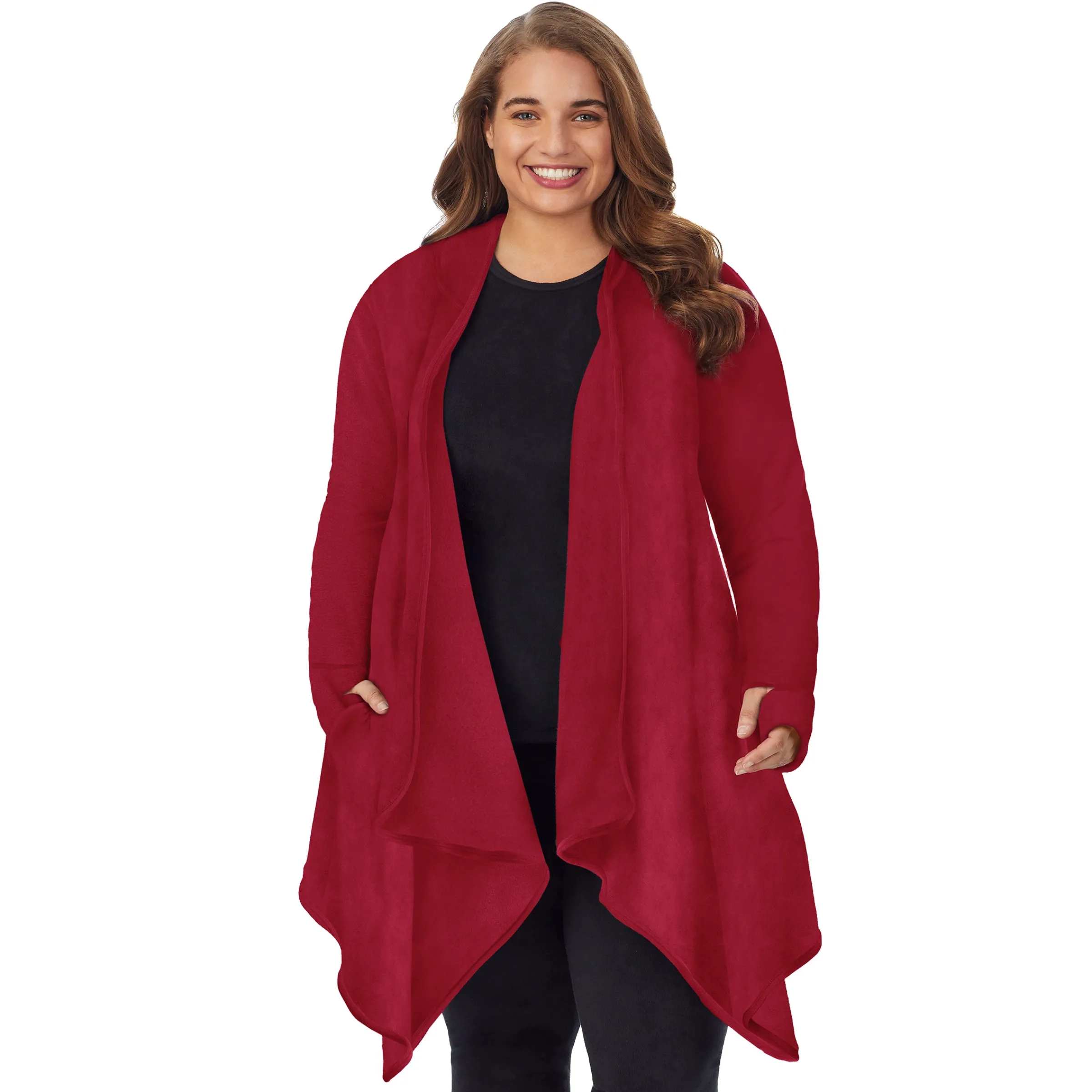 Hot Fleecewear With Stretch Long Sleeve Hooded Wrap PLUS Women Plus Size|Lounge