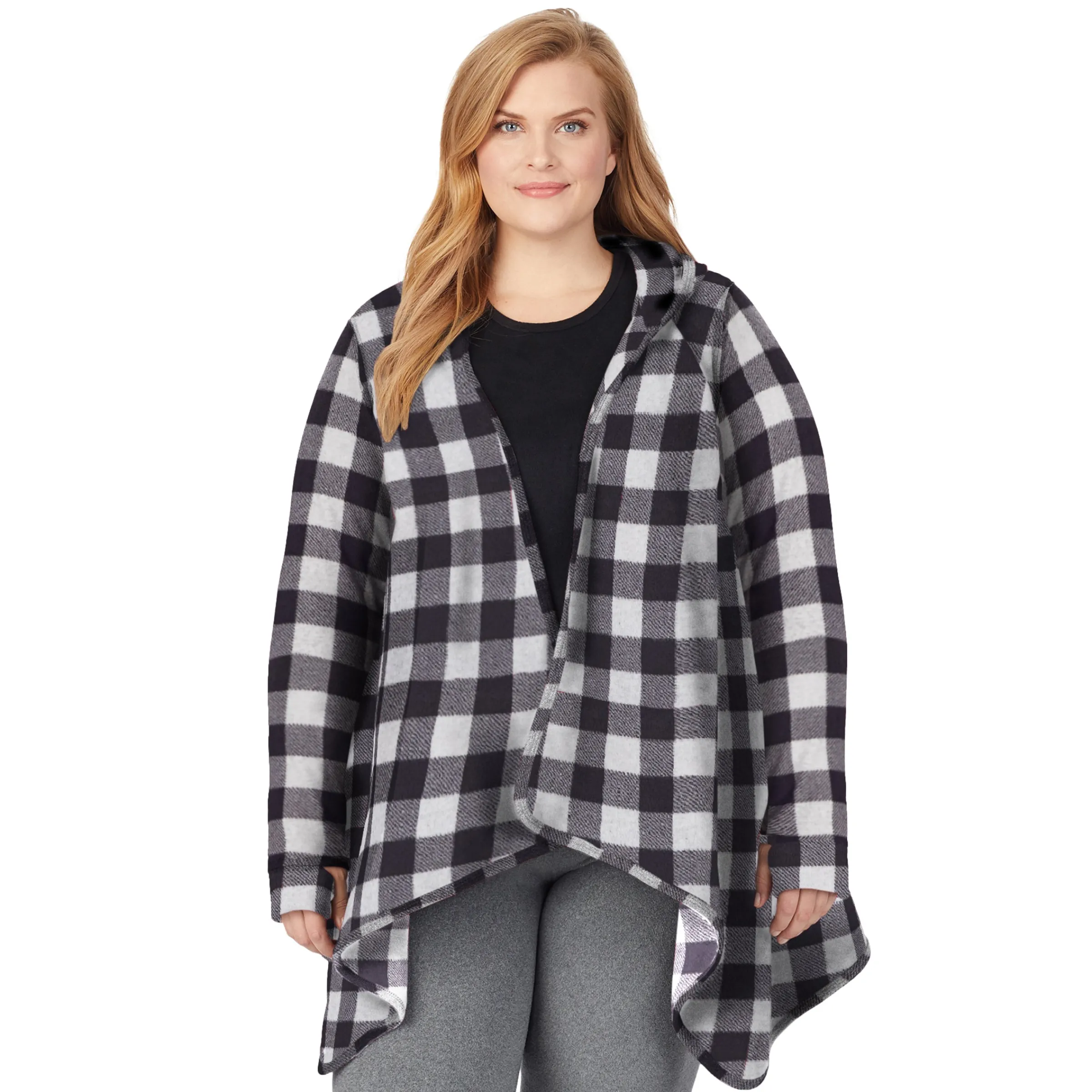 Hot Fleecewear With Stretch Long Sleeve Hooded Wrap PLUS Women Plus Size|Lounge