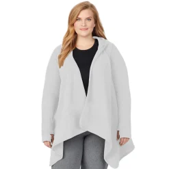 Hot Fleecewear With Stretch Long Sleeve Hooded Wrap PLUS Women Plus Size|Lounge
