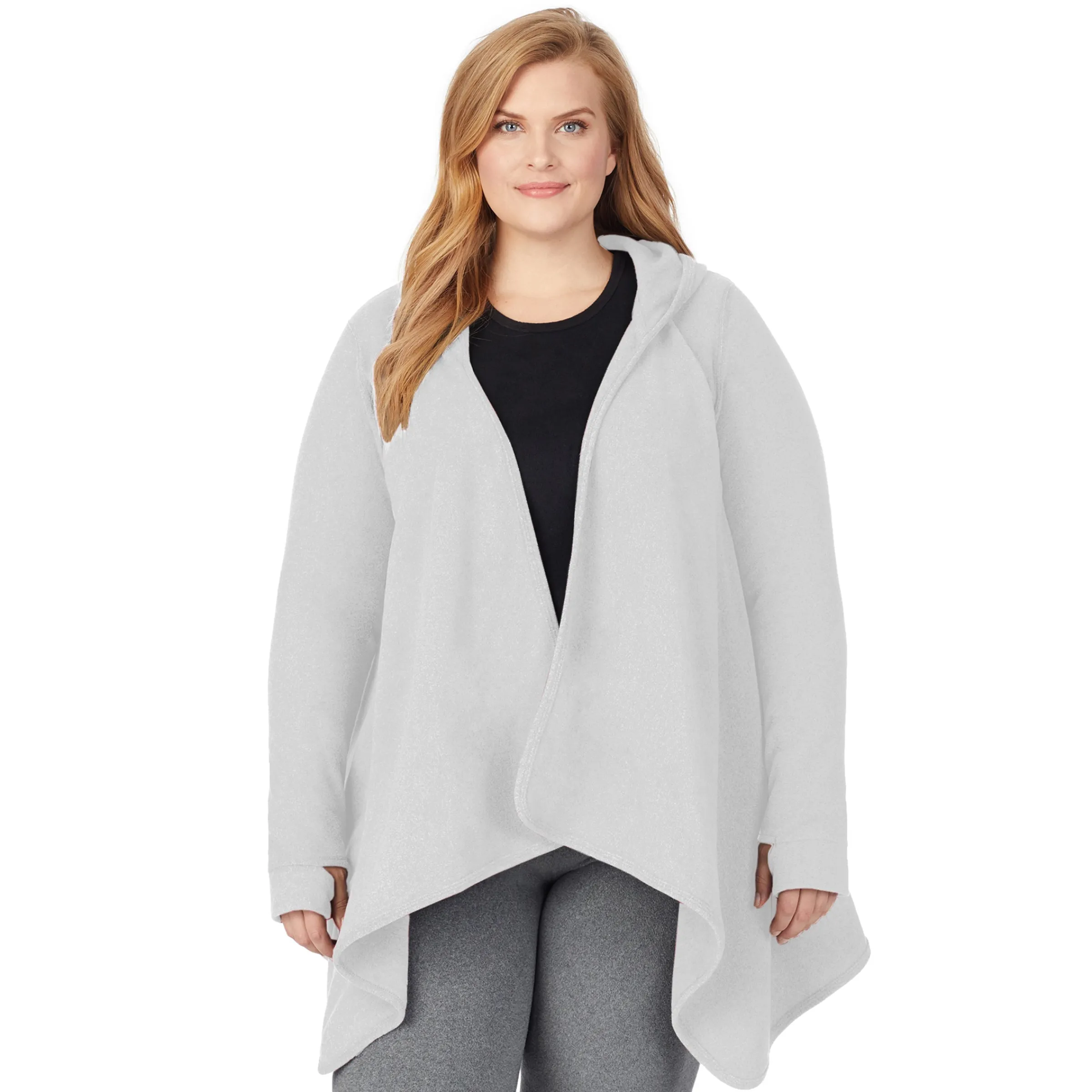 Hot Fleecewear With Stretch Long Sleeve Hooded Wrap PLUS Women Plus Size|Lounge