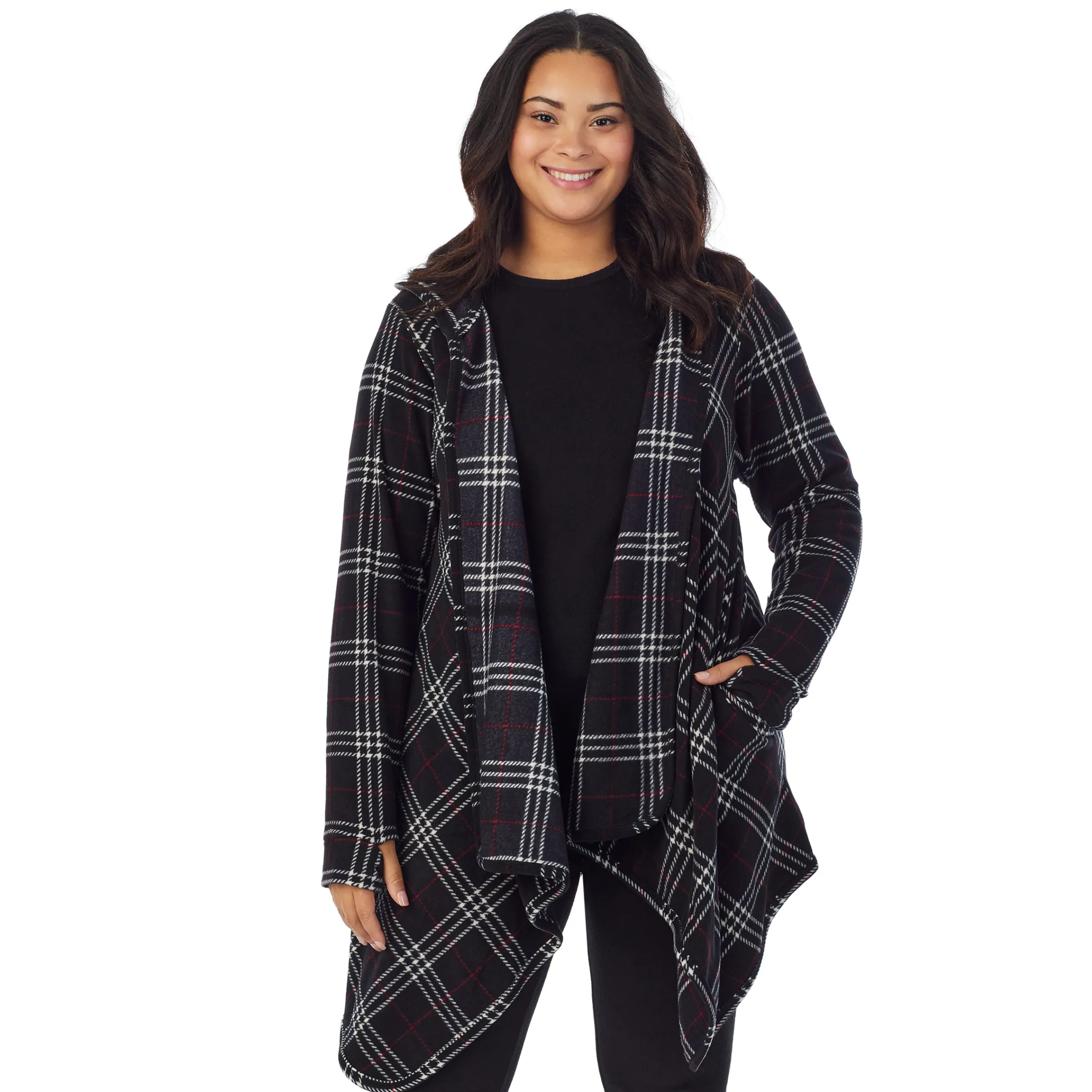 Hot Fleecewear With Stretch Long Sleeve Hooded Wrap PLUS Women Plus Size|Lounge
