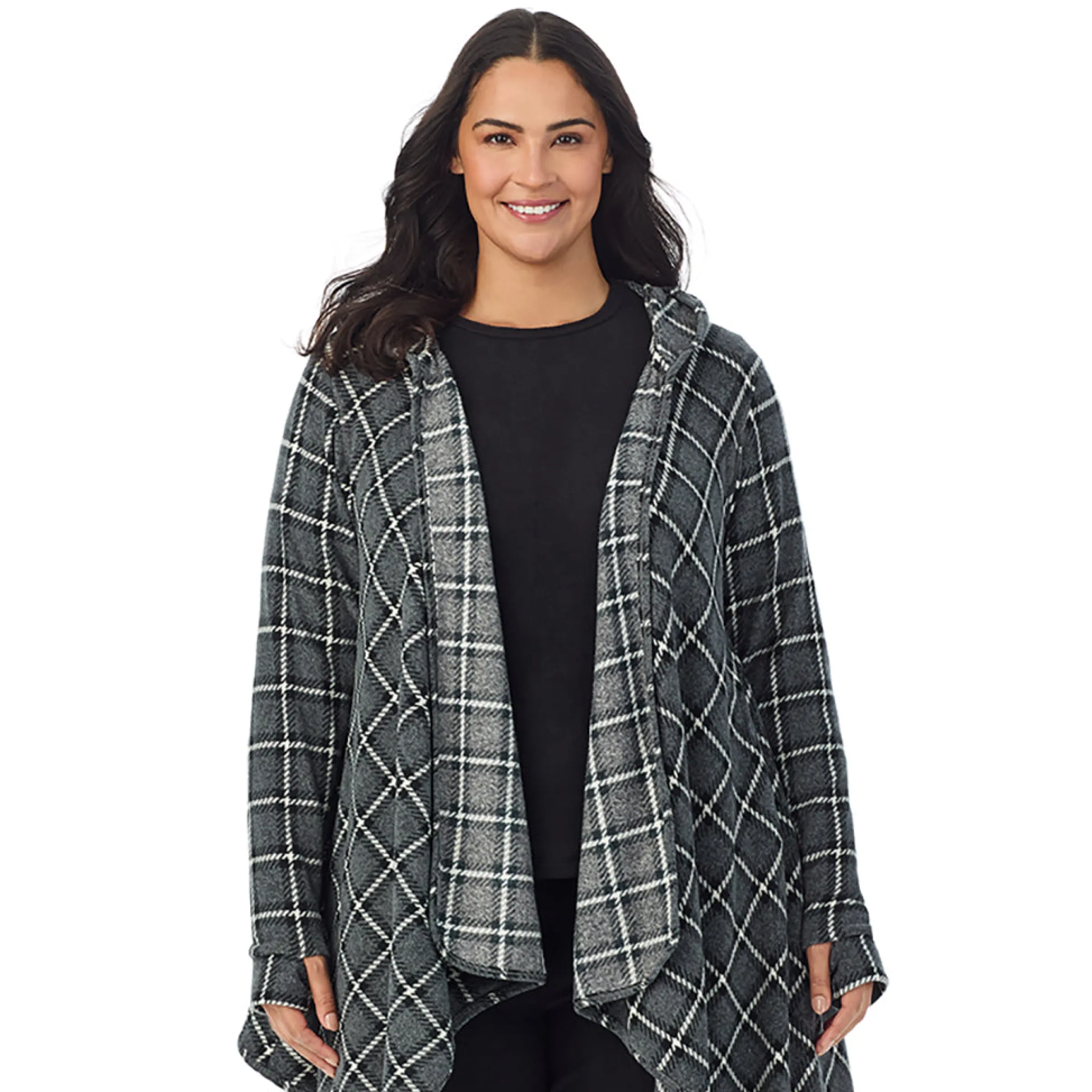 Hot Fleecewear With Stretch Long Sleeve Hooded Wrap PLUS Women Plus Size|Lounge