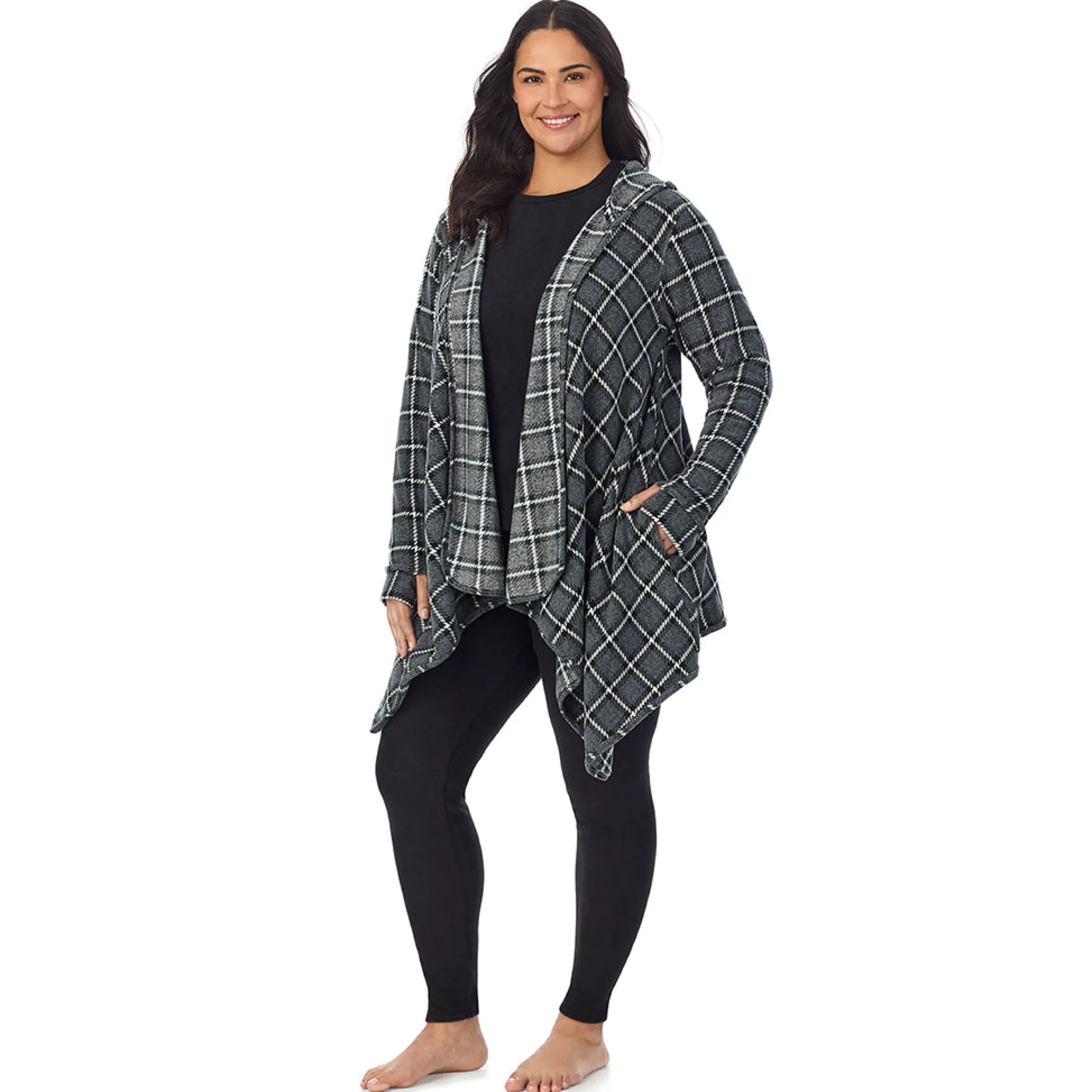 Hot Fleecewear With Stretch Long Sleeve Hooded Wrap PLUS Women Plus Size|Lounge