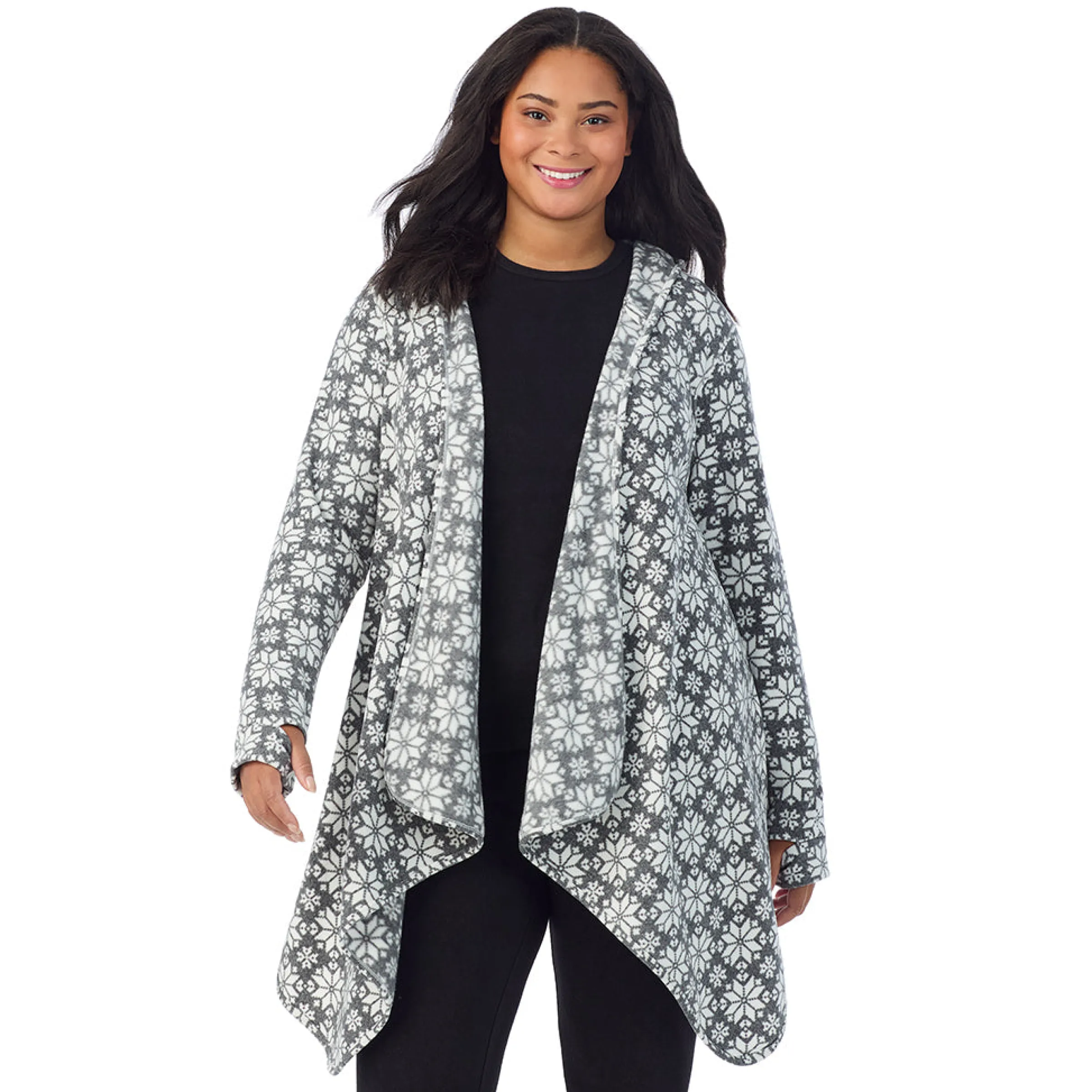 Hot Fleecewear With Stretch Long Sleeve Hooded Wrap PLUS Women Plus Size|Lounge