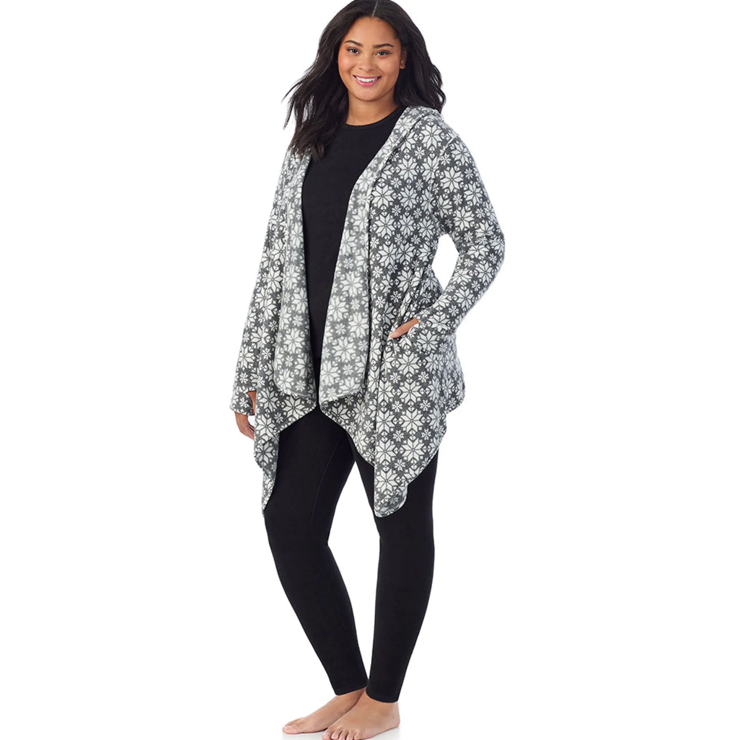 Hot Fleecewear With Stretch Long Sleeve Hooded Wrap PLUS Women Plus Size|Lounge