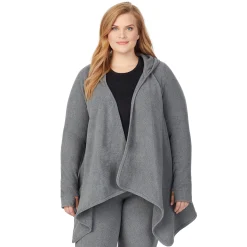 Hot Fleecewear With Stretch Long Sleeve Hooded Wrap PLUS Women Plus Size|Lounge