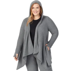 Hot Fleecewear With Stretch Long Sleeve Hooded Wrap PLUS Women Plus Size|Lounge