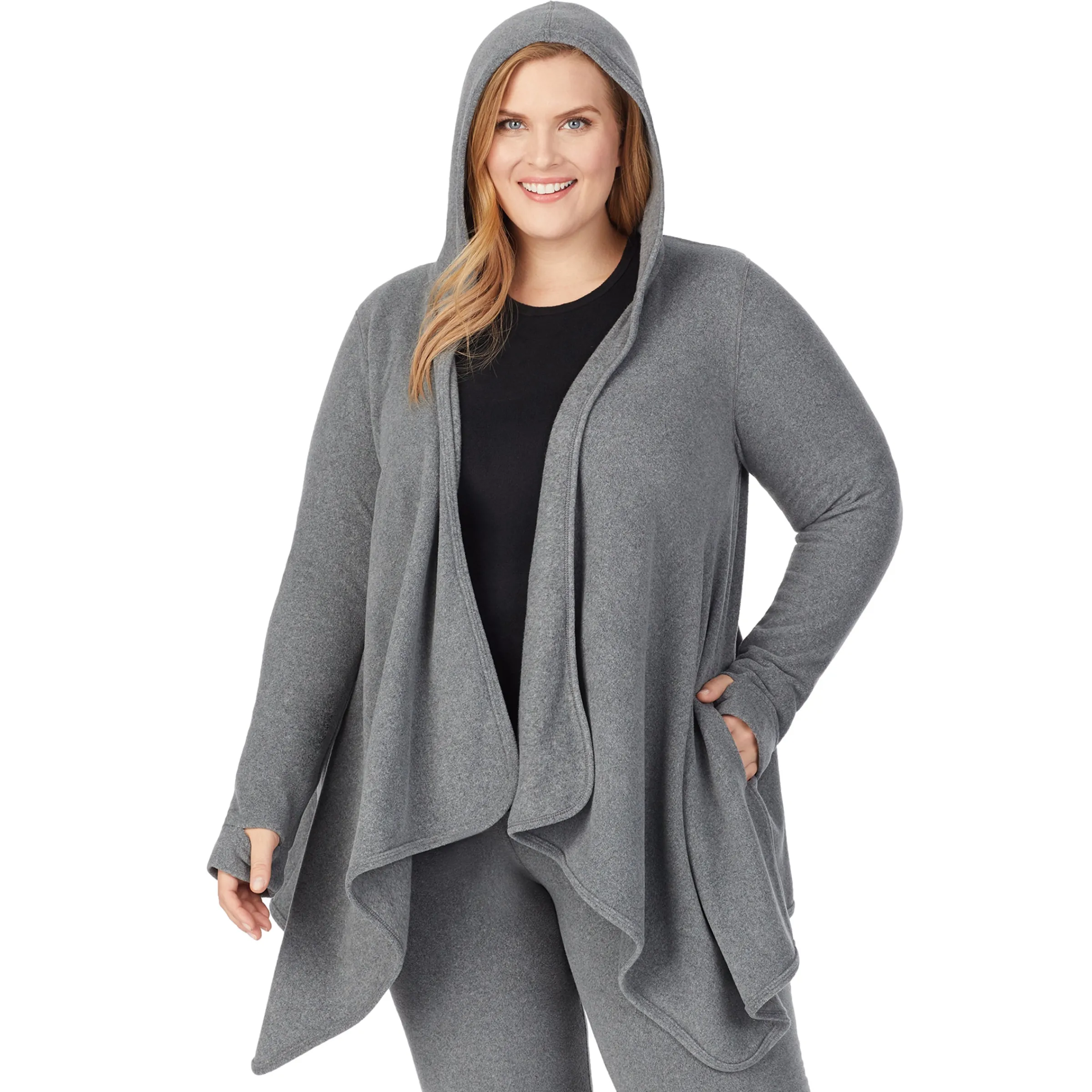 Hot Fleecewear With Stretch Long Sleeve Hooded Wrap PLUS Women Plus Size|Lounge