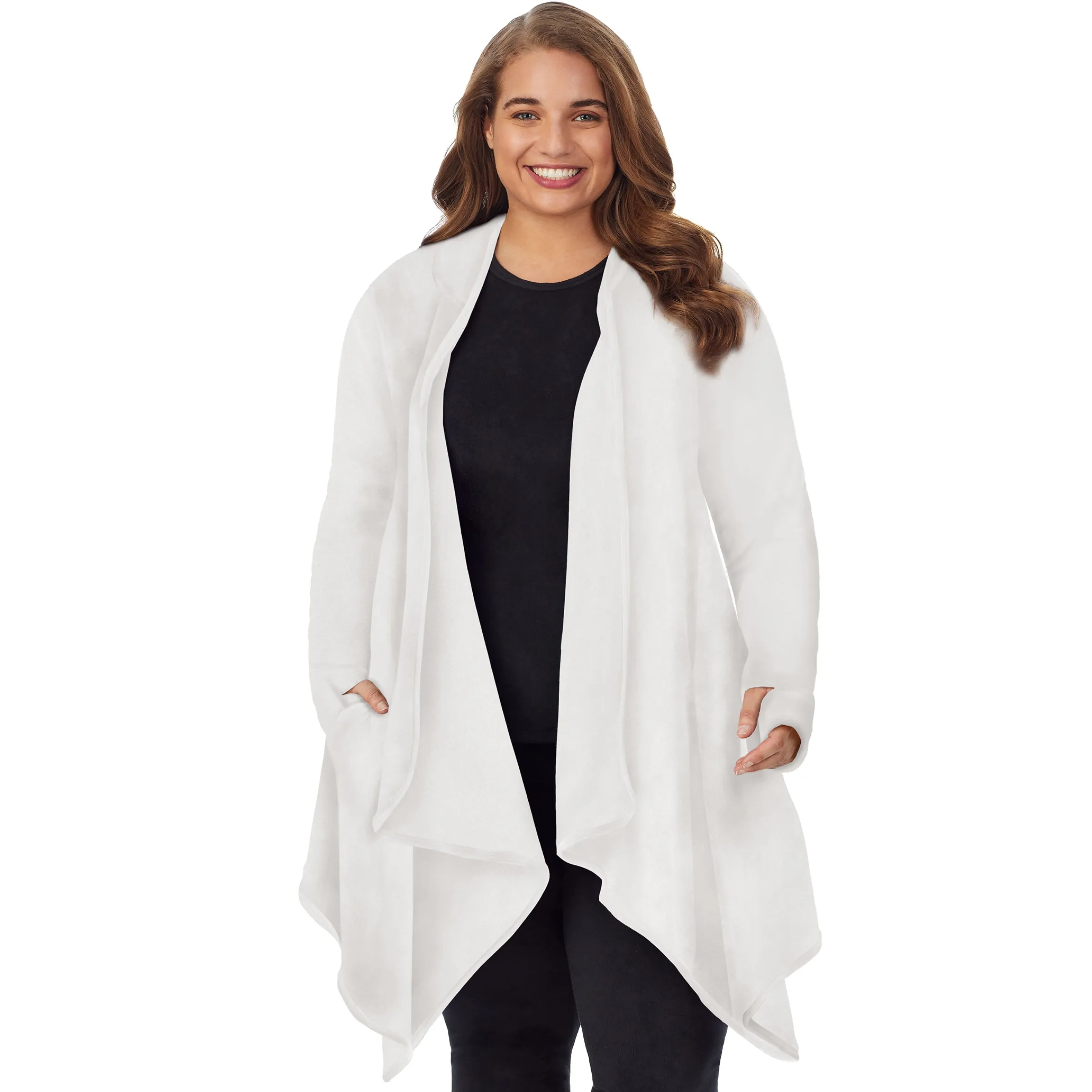 Hot Fleecewear With Stretch Long Sleeve Hooded Wrap PLUS Women Plus Size|Lounge