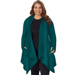 Hot Fleecewear With Stretch Long Sleeve Hooded Wrap PLUS Women Plus Size|Lounge
