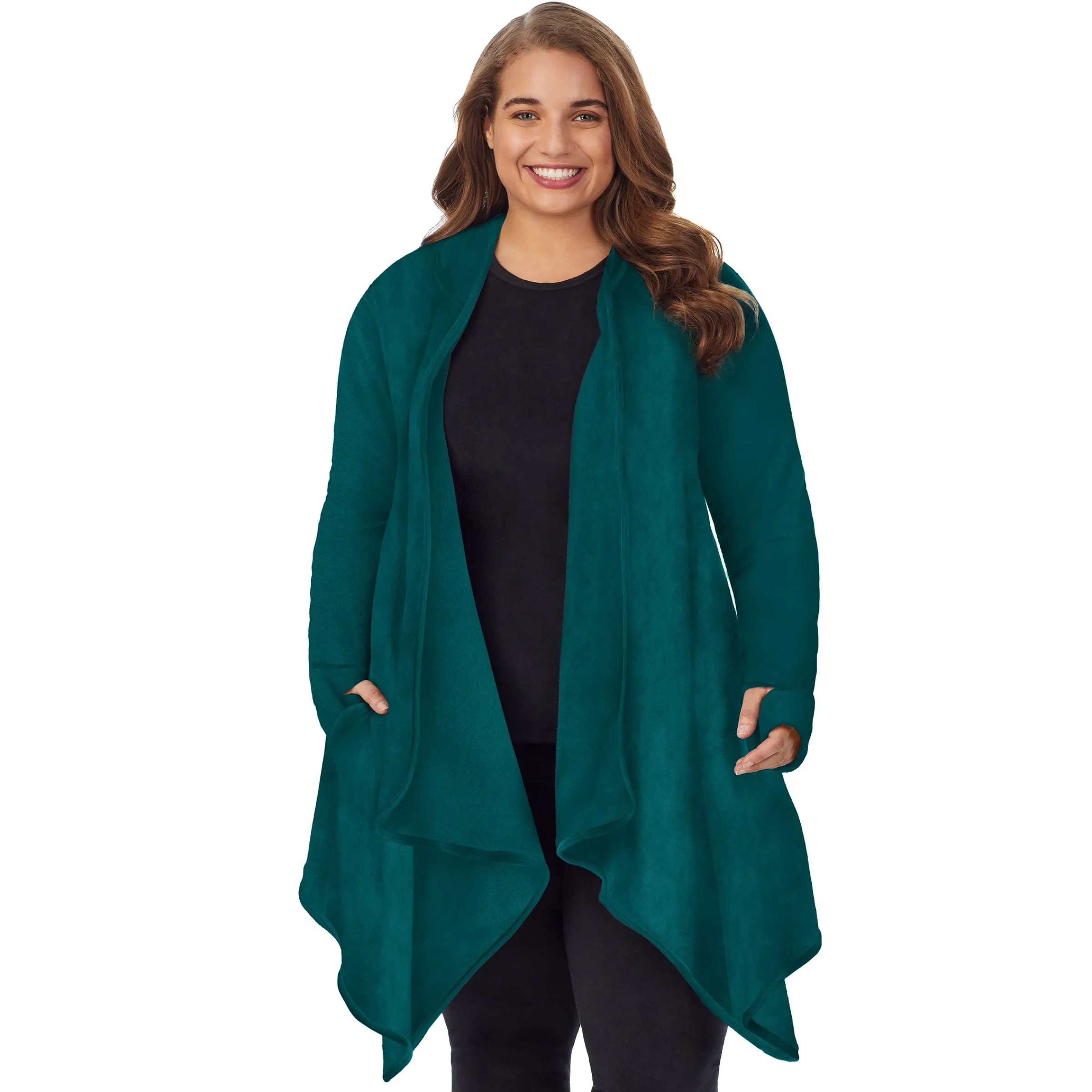 Hot Fleecewear With Stretch Long Sleeve Hooded Wrap PLUS Women Plus Size|Lounge