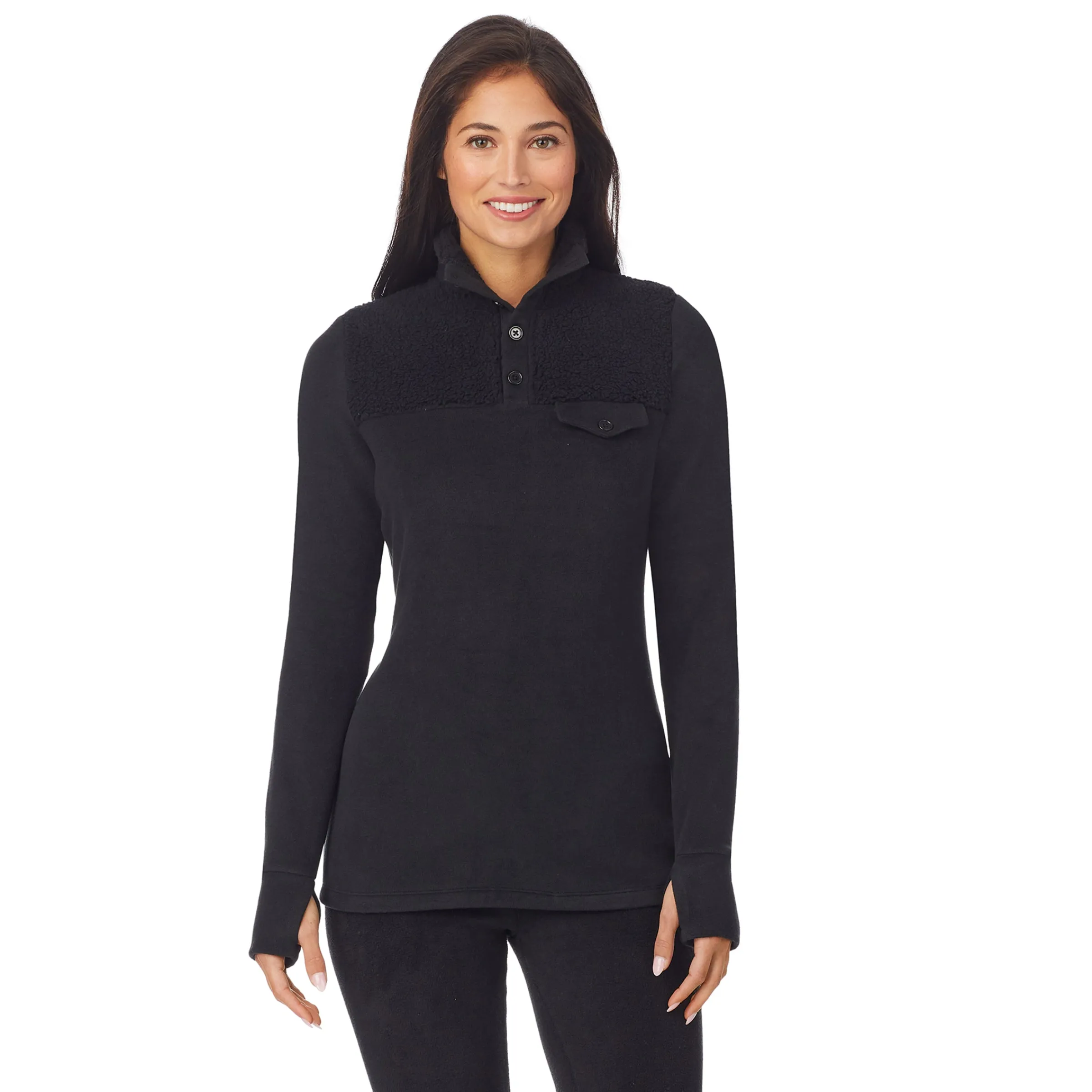 Clearance Fleecewear With Stretch Long Sleeve Mock Neck Henley With Sherpa Women Lounge|Wraps + Hoodies