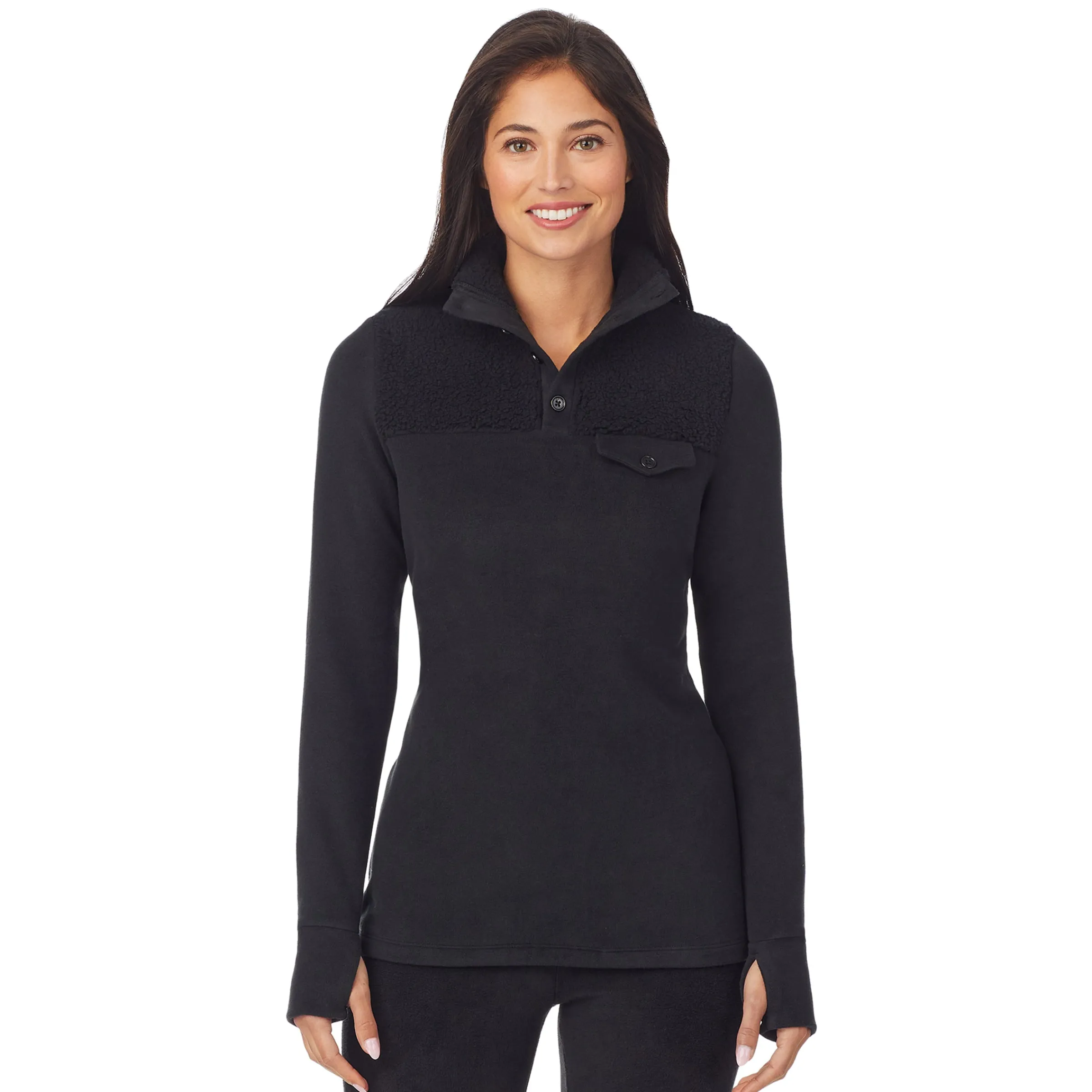 Clearance Fleecewear With Stretch Long Sleeve Mock Neck Henley With Sherpa Women Lounge|Wraps + Hoodies