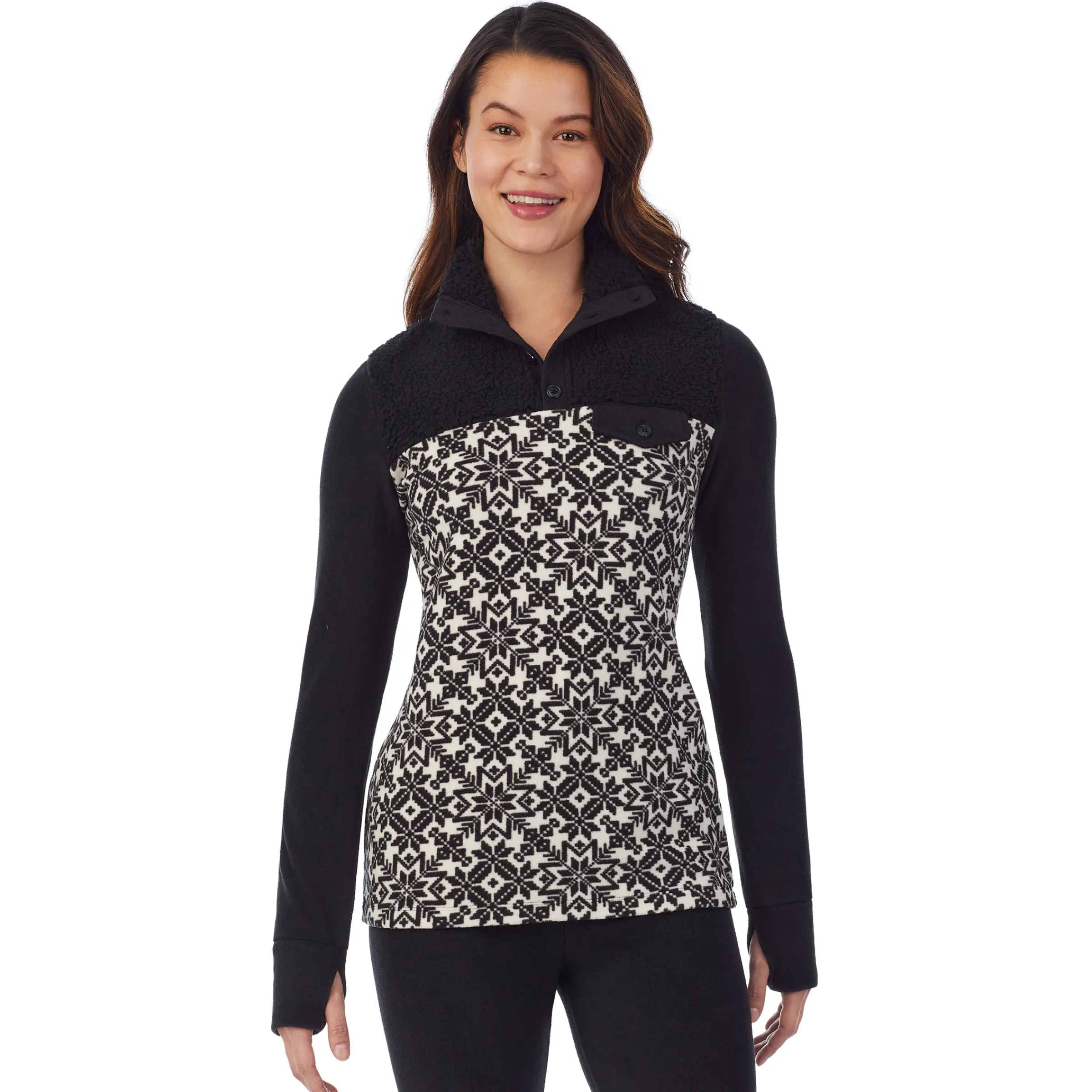 Clearance Fleecewear With Stretch Long Sleeve Mock Neck Henley With Sherpa Women Lounge|Wraps + Hoodies