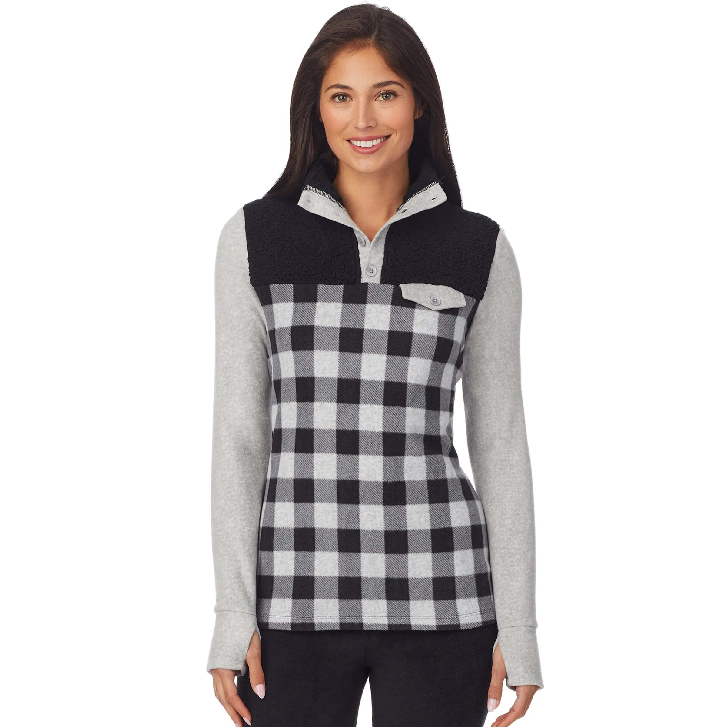 Clearance Fleecewear With Stretch Long Sleeve Mock Neck Henley With Sherpa Women Lounge|Wraps + Hoodies