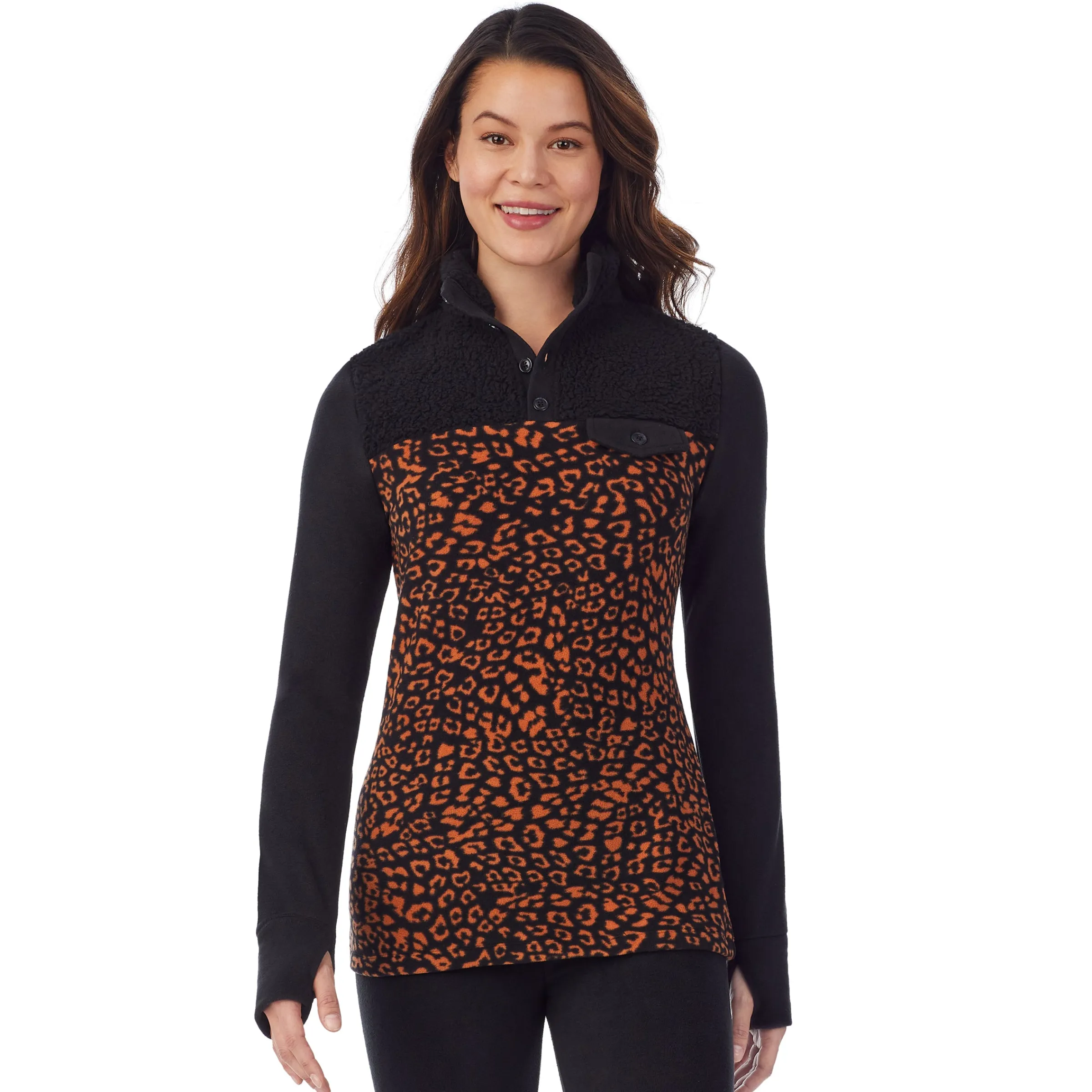 Clearance Fleecewear With Stretch Long Sleeve Mock Neck Henley With Sherpa Women Lounge|Wraps + Hoodies