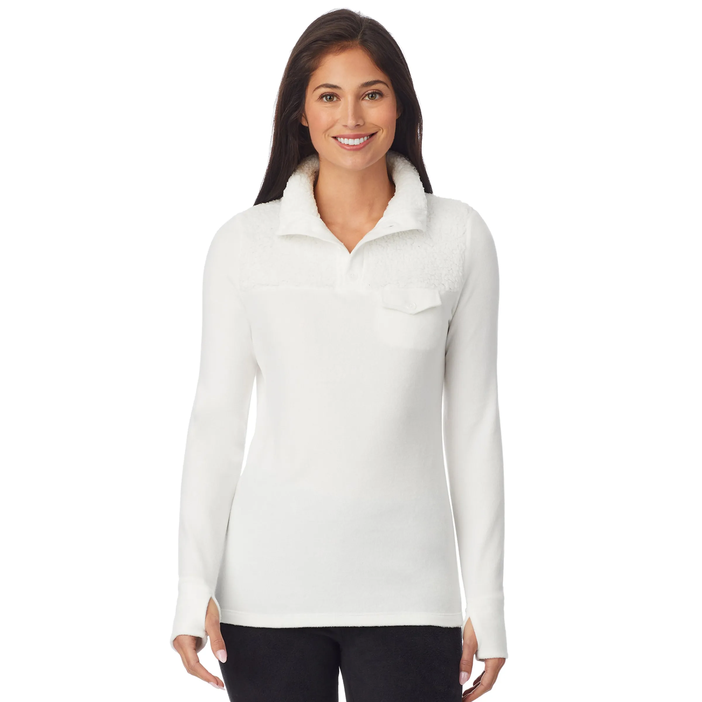 Clearance Fleecewear With Stretch Long Sleeve Mock Neck Henley With Sherpa Women Lounge|Wraps + Hoodies