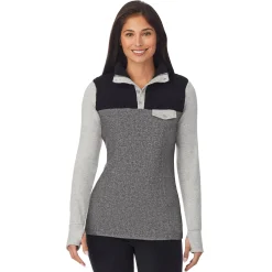 Clearance Fleecewear With Stretch Long Sleeve Mock Neck Henley With Sherpa Women Lounge|Wraps + Hoodies