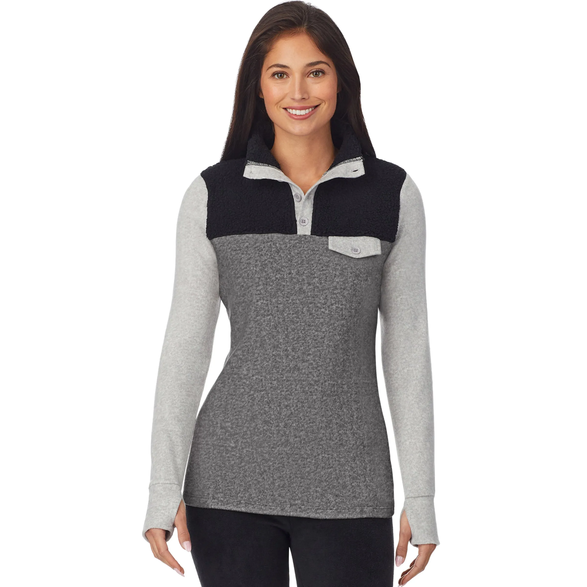Clearance Fleecewear With Stretch Long Sleeve Mock Neck Henley With Sherpa Women Lounge|Wraps + Hoodies