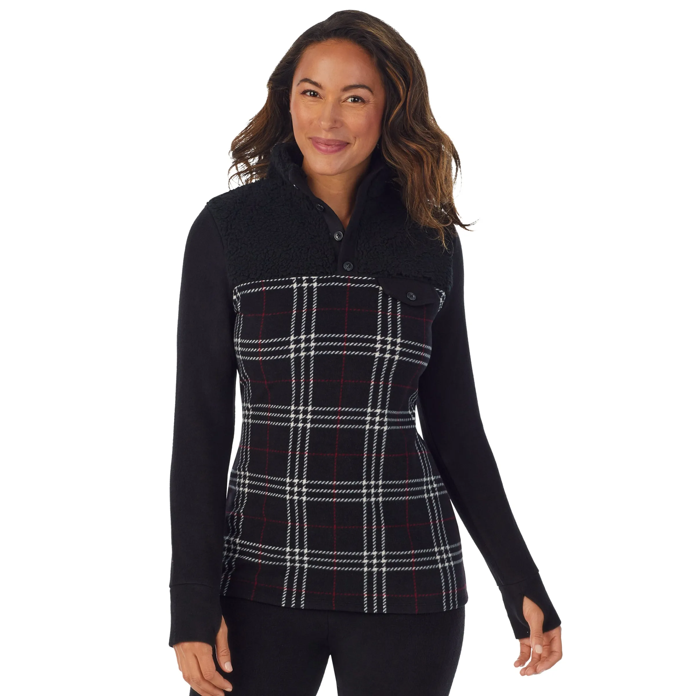Clearance Fleecewear With Stretch Long Sleeve Mock Neck Henley With Sherpa Women Lounge|Wraps + Hoodies