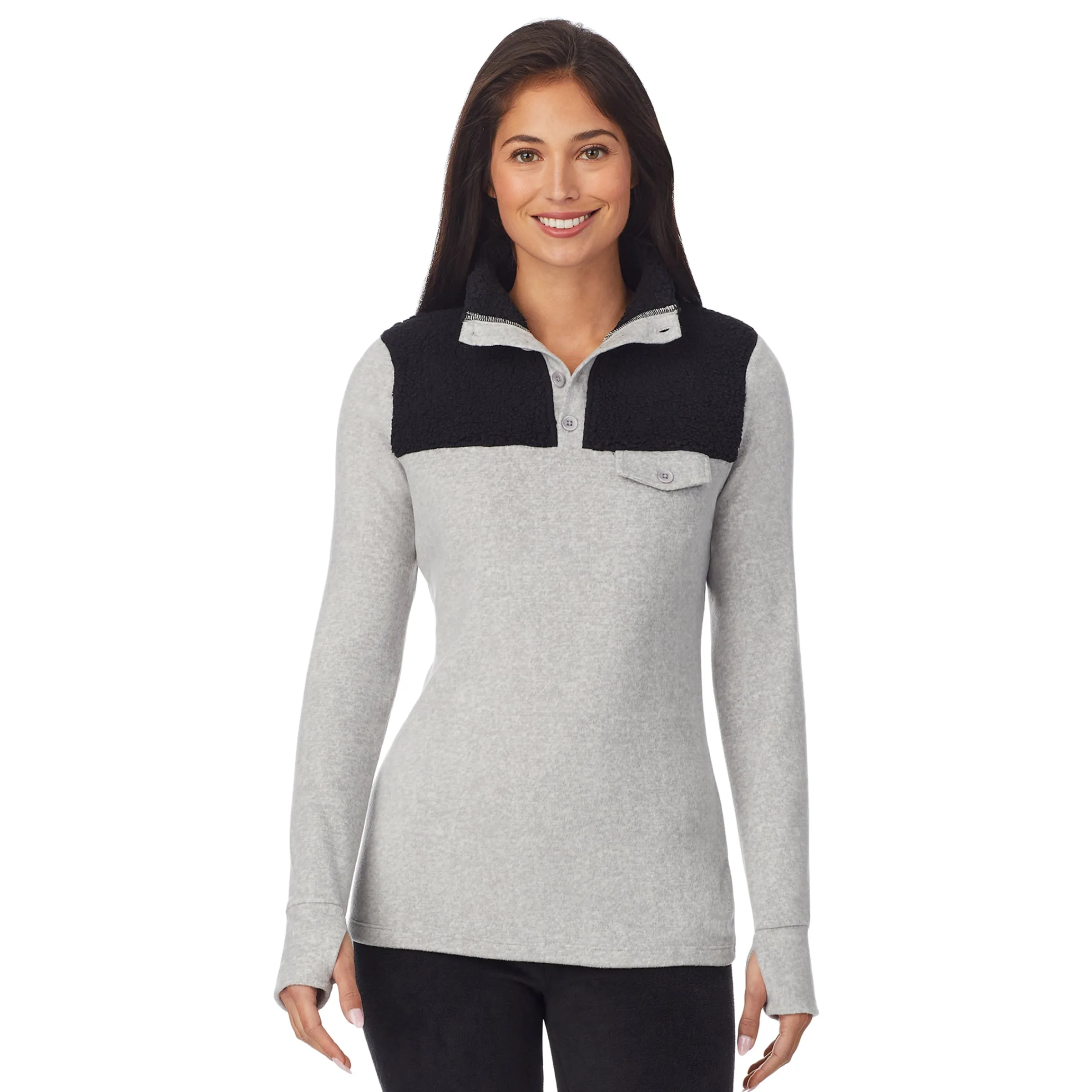 Clearance Fleecewear With Stretch Long Sleeve Mock Neck Henley With Sherpa Women Lounge|Wraps + Hoodies