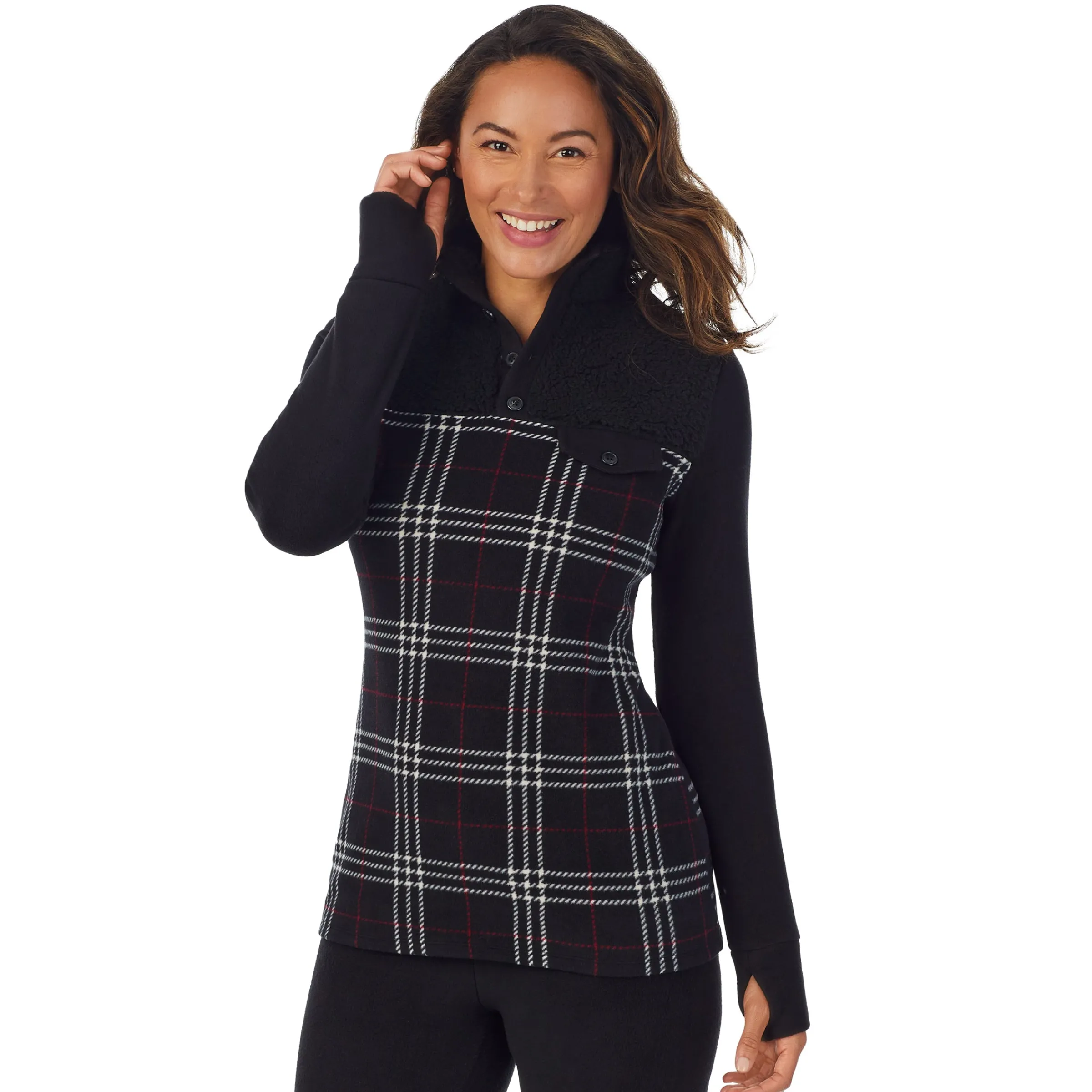 Clearance Fleecewear With Stretch Long Sleeve Mock Neck Henley With Sherpa Women Lounge|Wraps + Hoodies